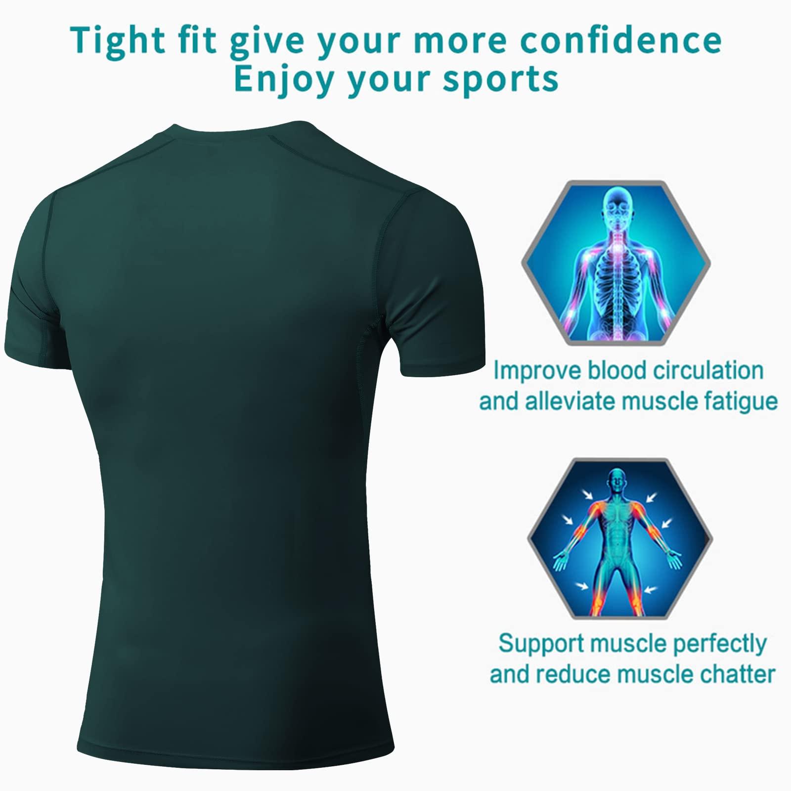 SPVISE SPVISE Dark Green Men's Compression Shirts Short Sleeve Cool Dry Athletic Workout Gym T-Shirt Top Activ Base Layer Undershirt