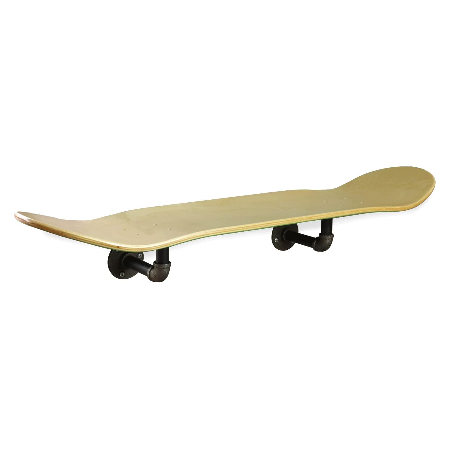 TGM Skateboards Floating Industrial Style Skateboard Deck Shelf with Pipe Mounting System Custom Made Indoor Skate Shelving - Maple Wall Mount - 7.75" Stained Green Bottom