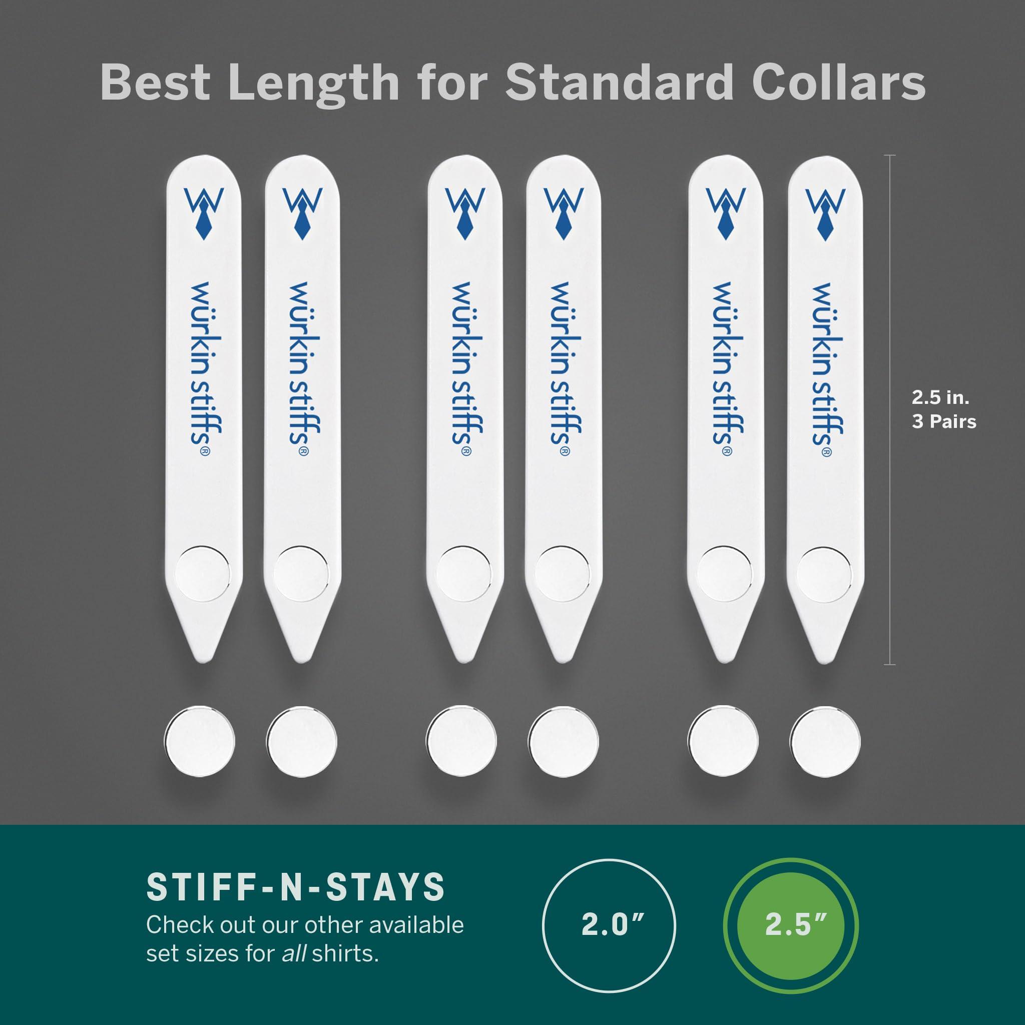 Wrkin Stiffs Wrkin Stiffs Stiff-N-Stay Magnetic Collar Stays for Men - 2.5" Plastic Power Stays, 3 Pair Set with Case - Adjustable & Durable Shirt Collar Straighteners - As Seen on Shark Tank