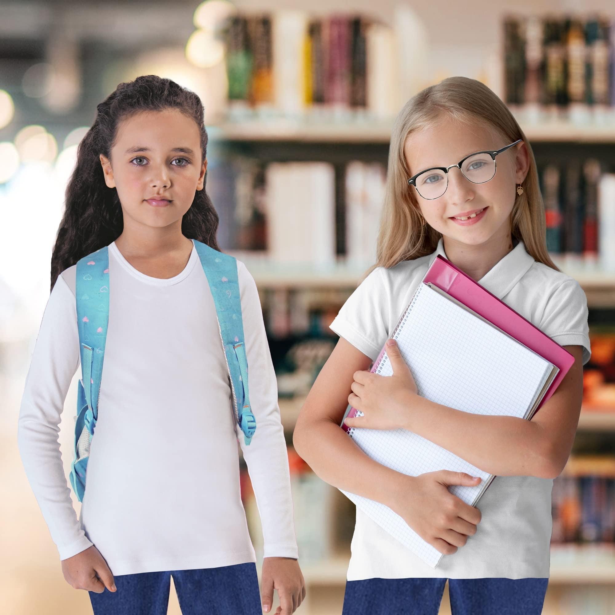 Brix Brix Girls' Long Sleeve Tees - 100% Cotton Tagless 4 -Pack Crew Neck Super Soft Cotton T Shirts. (US, Age, 11 Years, 13 Years, Black, White, Navy, Fuschia Pink)