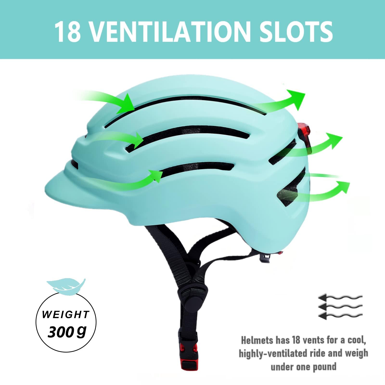 DAYGOCAGA DAYGOCAGA Adult Bike Helmet for Men Women, Mountain Road Bicycle Helmet with USB Rechargeable Taillight, Matte Mint