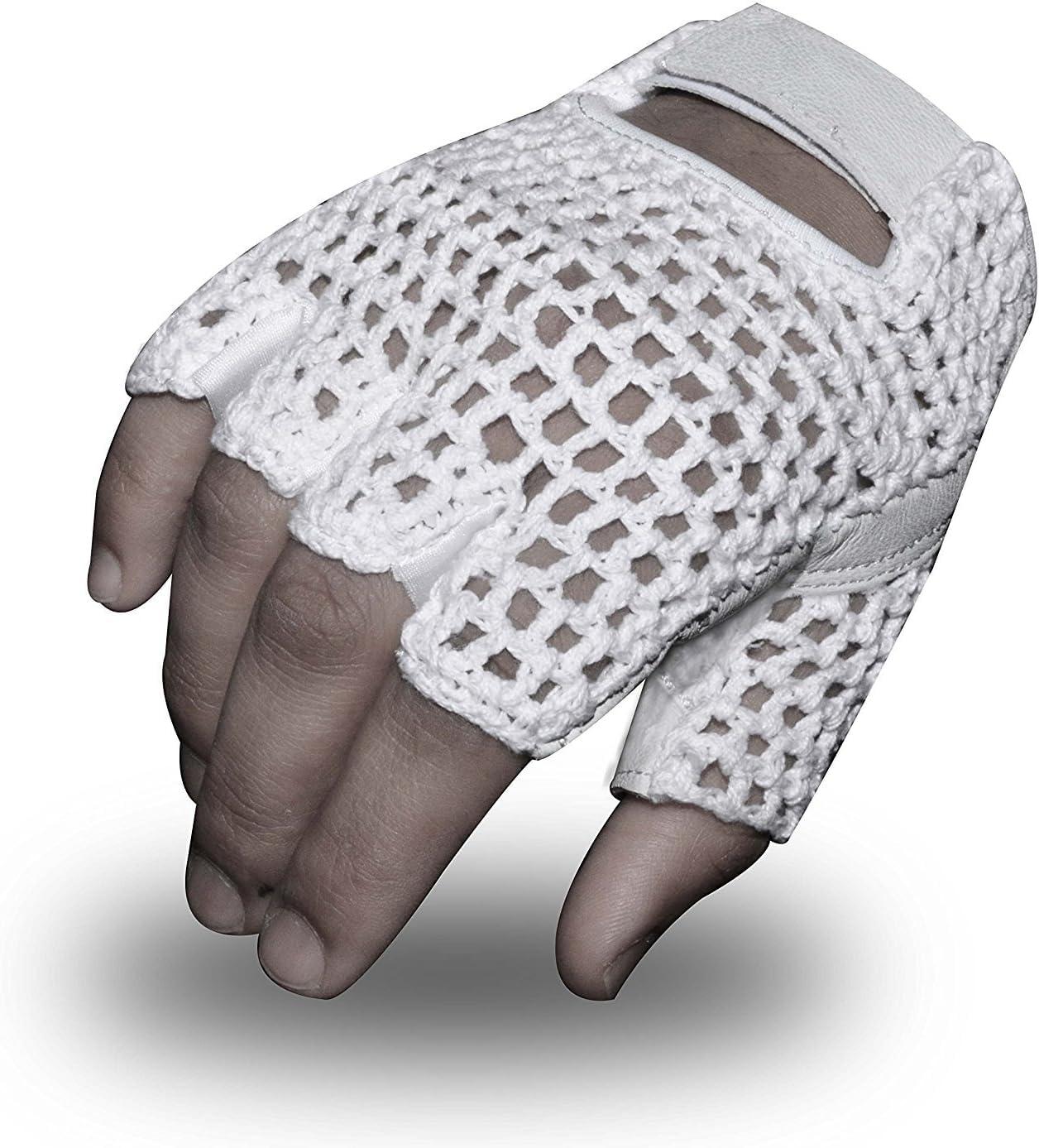 Kango Fitness Kango Fitness MESH Leather Fingerless Weight Lifting Exercise Gym Wheelchair Gloves White W 1061 (S)