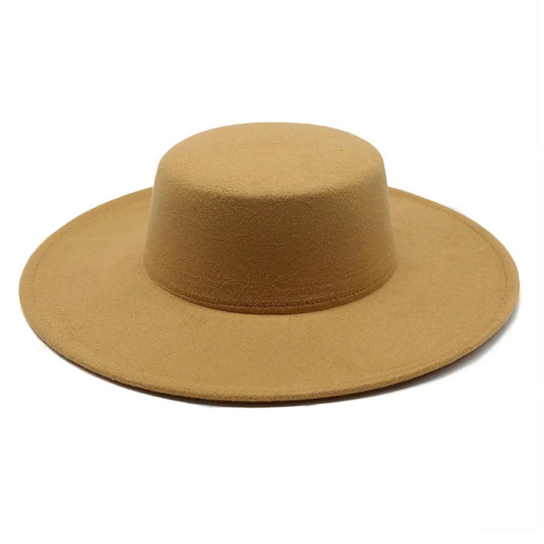 Generic French Women\'s Hat Big Wide 10CM Fedora Hat Winter Wool Wedding Jazz Hats Flat Top Felt Hat