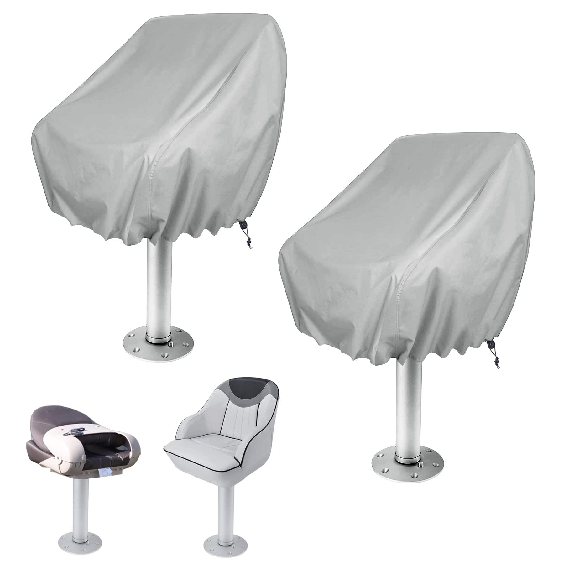 WOMACO WOMACO 2 Pack Boat Seat Cover, Outdoor Waterproof Pedestal Pontoon Captain Boat Bench Chair Seat Cover, Oxford Fabric Helm Chair Protective Covers (Silver, 4 Pack)