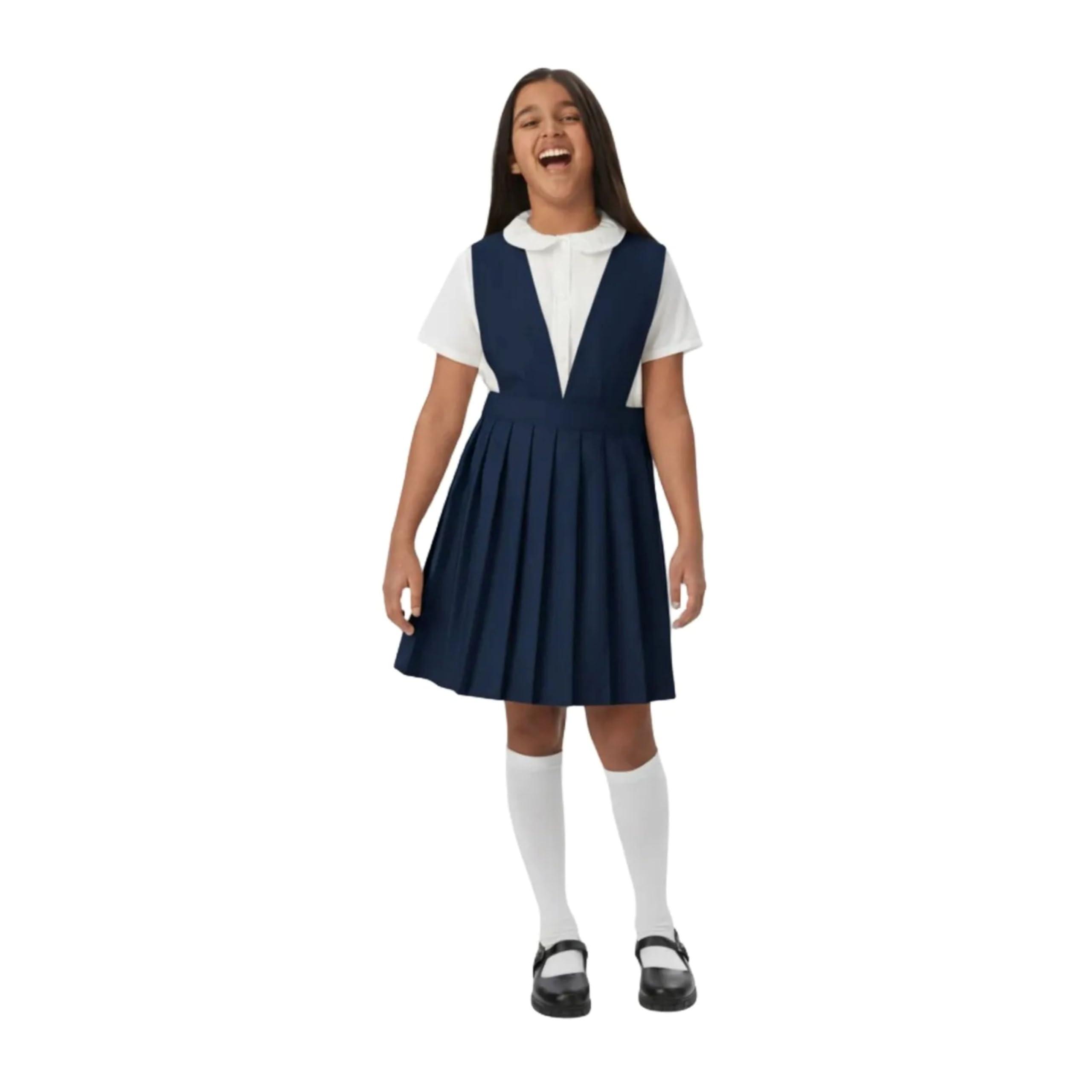 French Toast French Toast Girls Size' V-Neck Pleated Jumper, Navy, 18.5 Plus