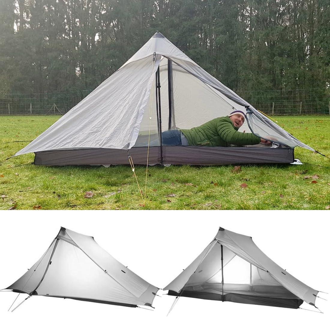 Diandian 3F UL Gear LanShan pro Tent, 1 Person / 2 Person Outdoor Ultralight Camping Tent, 3-Season or 4-Season Professional Backpacking Ten, for Camping, Hiking, Trekking (Gray-2 Person, 4 Season)