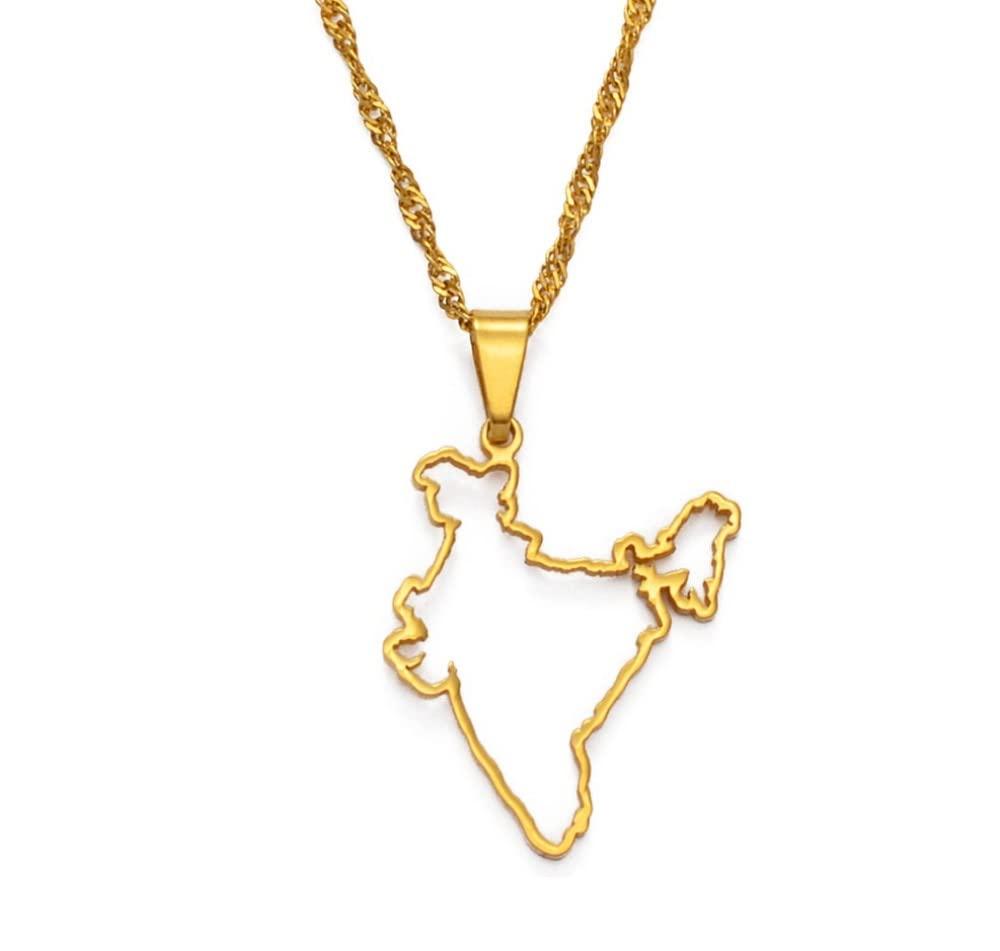 Dan CECE KELE Map Pendant Necklace - India Map Necklace for Unisex Jewelry, Indian Hollow Out Map Pendant Party Dress Accessories Ethnic Style, Charm Patriotic Personalized Symbol Necklace Gift,Gold,60Cm Chain