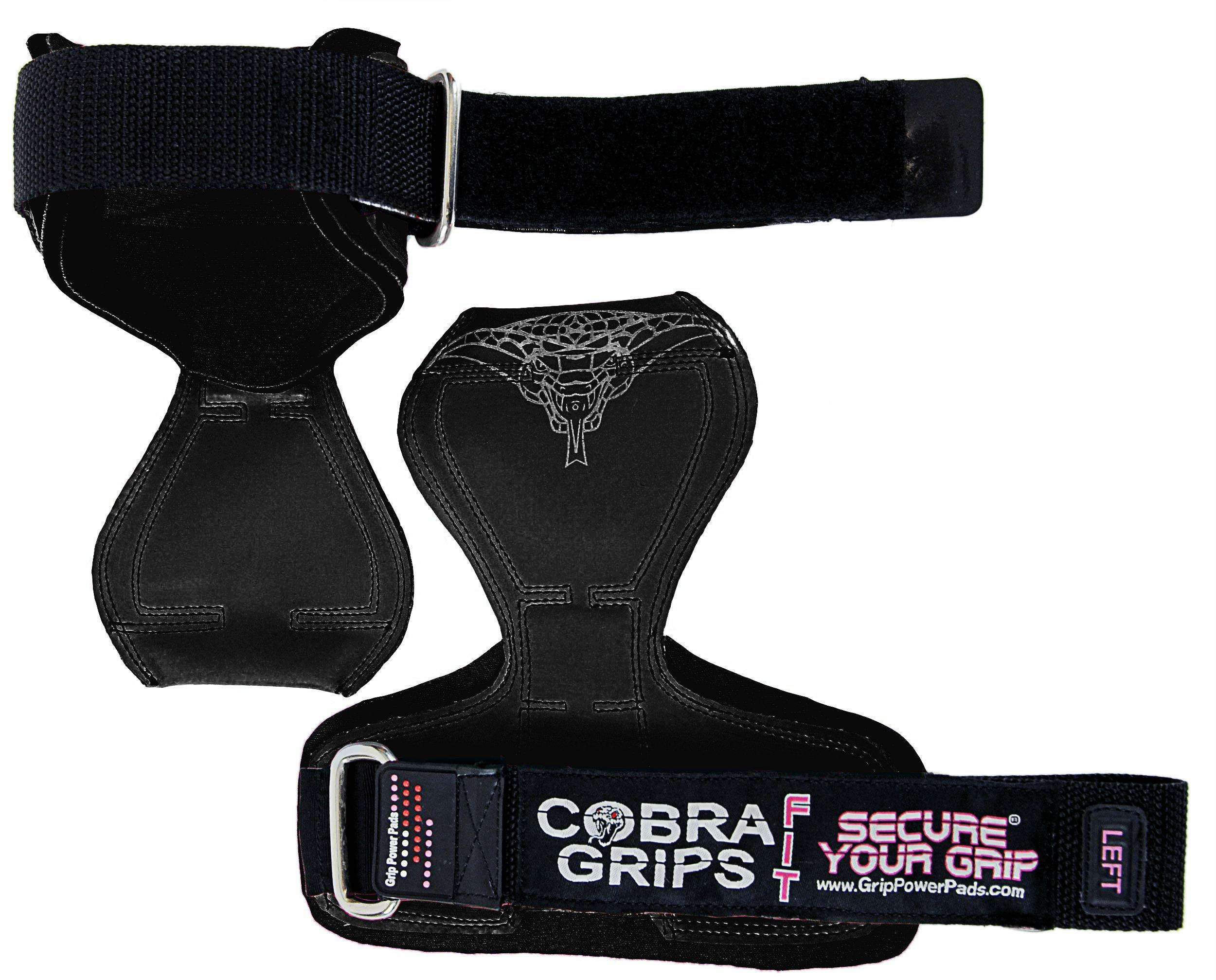 Grip Power Pads Cobra Grips PRO Weight Lifting Gloves Heavy Duty Straps Alternative to Power Lifting Hooks for Deadlifts with Built in Adjustable Neoprene Padded Wrist Wrap Support Bodybuilding (FIT Black Rubber)