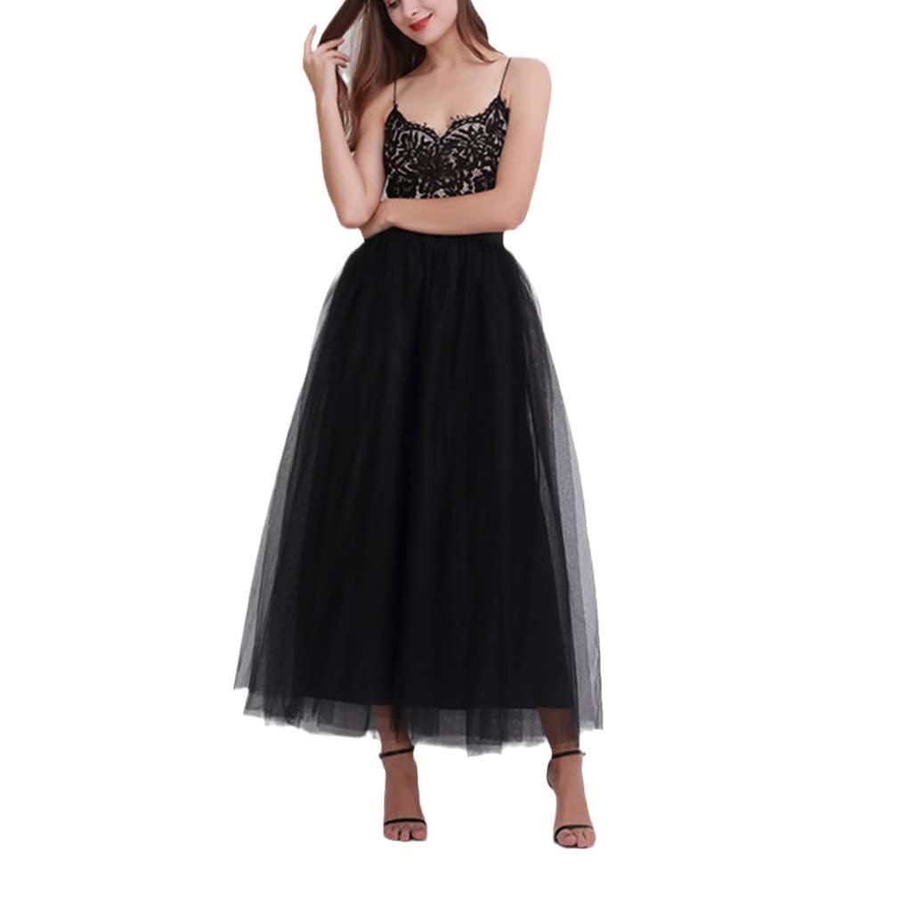 YIOLEAMP 4 Layers 100Cm Maxi Long Tulle Skirt, Elegant Princess Fairy Tutu Skirts, Womens Vintage Bouffant Puffy Skirt Black