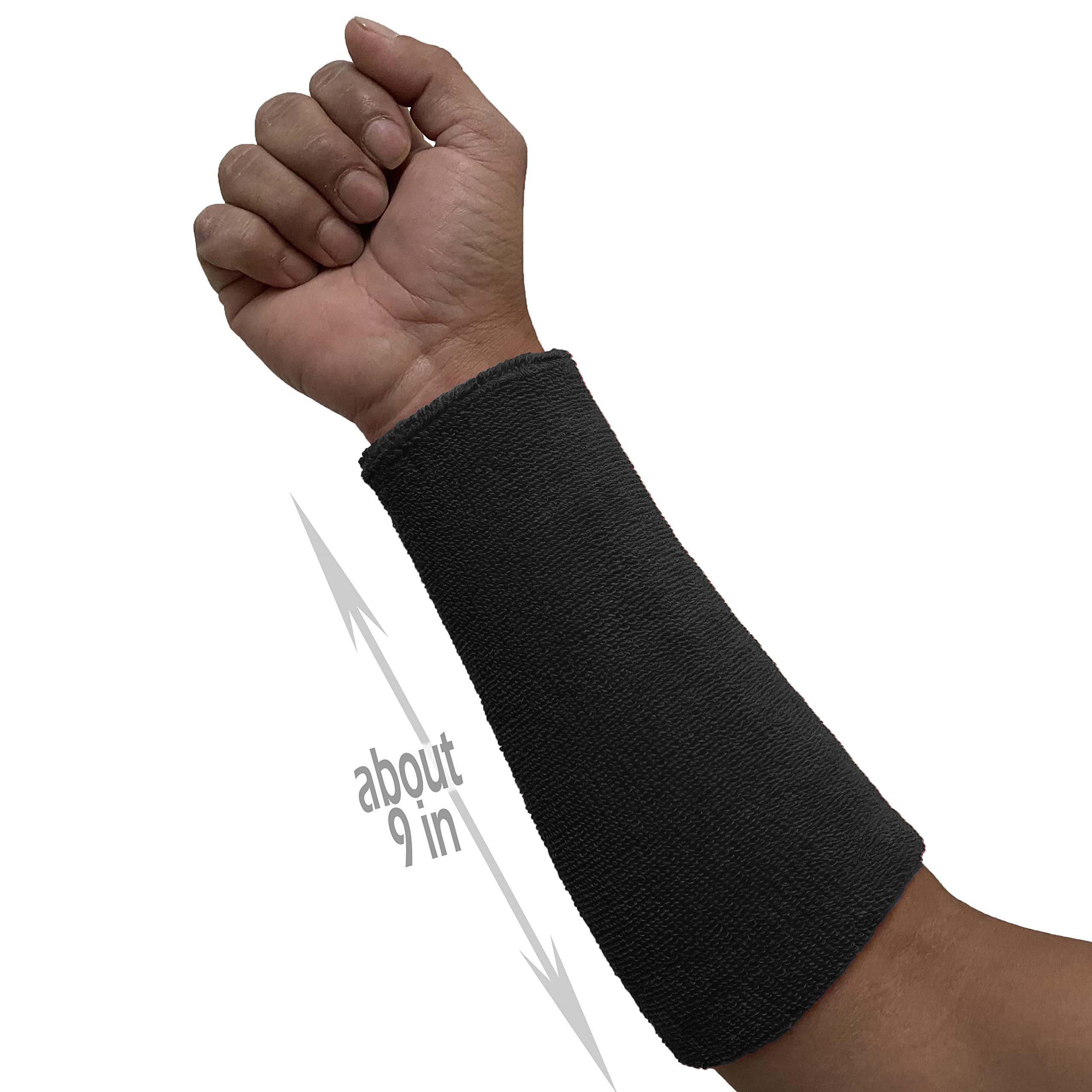 COUVER COUVER 9 Inch Extra Long Thick Athletic Cotton Absorbent Sports Wrist Sweatbands for Basketball, Running, Tennis, Gym, Cycling and Working Out/Black (1 Piece)