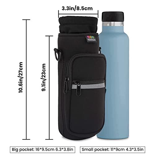 Nuovoware Nuovoware Water Bottle Carrier Bag, 25oz/32oz Bottle Pouch Holder, Adjustable Shoulder Hand Strap 2 Pocket Sling Neoprene Sleeve Sports Water Bottle Accessories for Men/Women Hiking Travelling, Black
