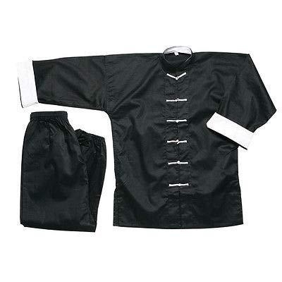 Ace Martial Arts Supply Ace Martial Arts Supply 100% Cotton Kung Fu Uniform -All Black, All White, and Black with White Cuffs (White Cuff Black with White Knot, 5)