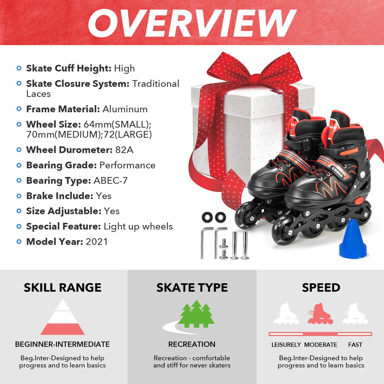 ERNAN ERNAN Inline Roller Skates,Adjustable Inline Skate for Kids and Adults with Full Light Up Wheels,Outdoor Roller Blades for Boys and Girls, Men and Women (Red)