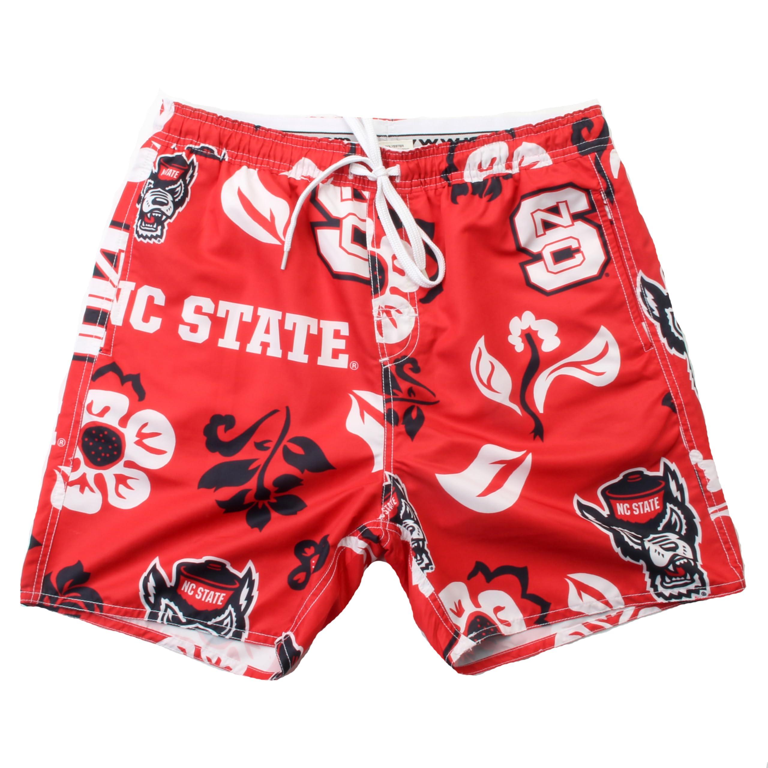 Wes and Willy Wes and Willy NCAA Mens Floral Swim Trunks, North Carolina State Wolfpack, Cherry, S