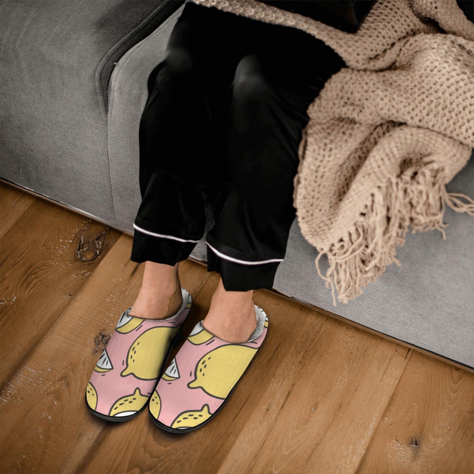 NineFit Basics Trendy Slipper Lemon Slipper citrus Plush Slippers for Women Clogs Slippers for Female Faux Fur House Slippers Fluffy House Slipper