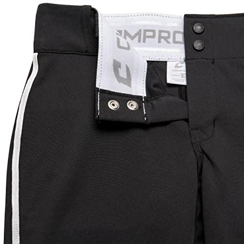 CHAMPRO CHAMPRO womens Low-rise Youth Softball With Tournament Traditional Low Rise Pant w/Braid, Black, White Pipe, Large US