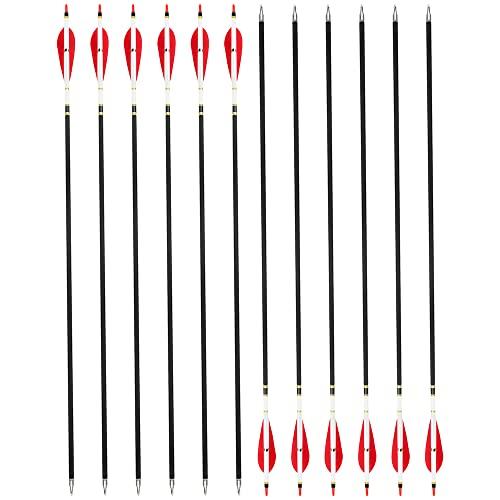 HNZMDY HNZMDY 30 inch Archery Carbon Arrows 500 Spine Hunting Arrows with 4\" 5\" Turkey Feather Fletching 100 Grain Points for Recurve Compound Bow Target Practice (4 inch Arrow Feather, 12 pcs Arrow)