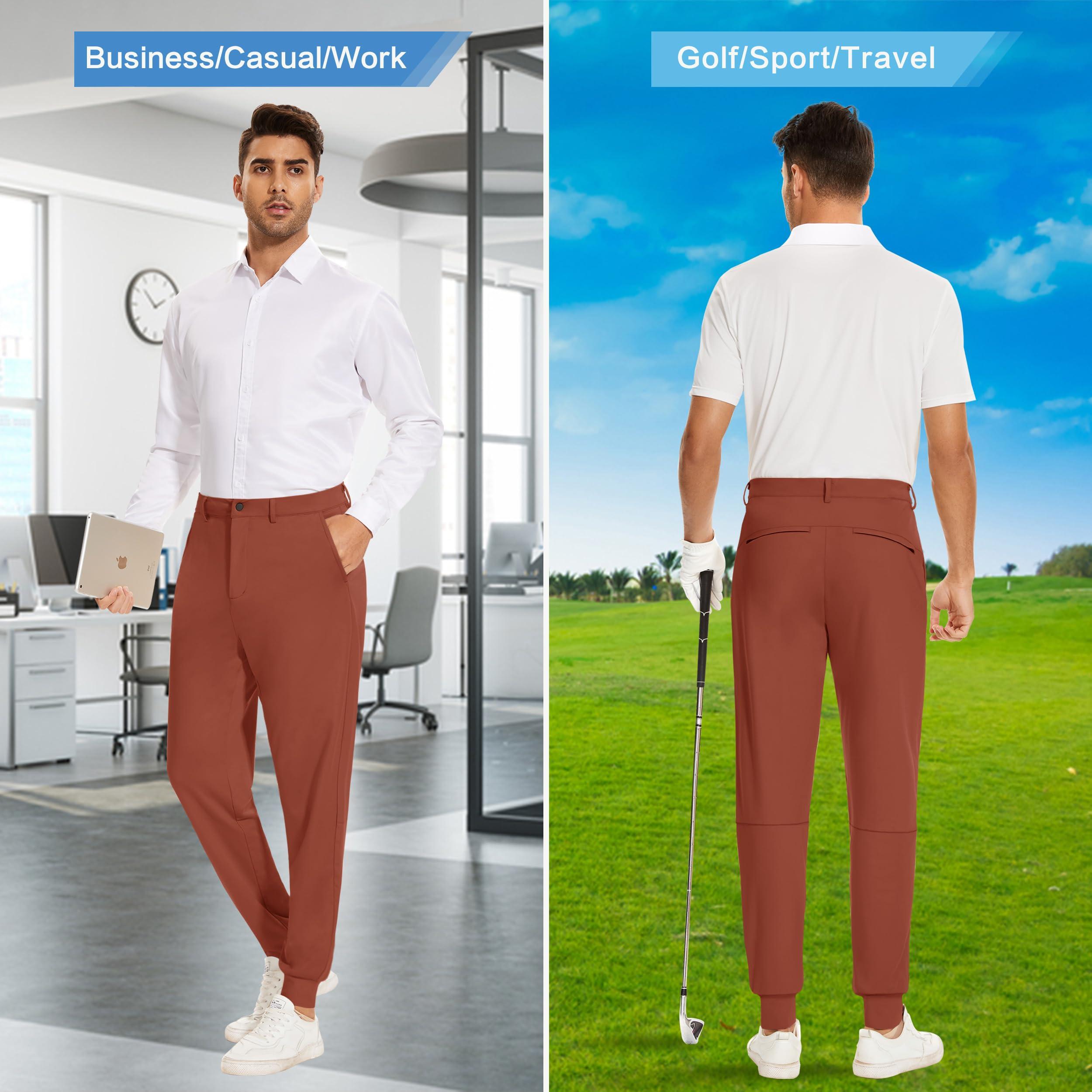 JWM JWM Men's Stretch Golf Joggers Pants with Belt Loops - 29" Slim Fit Tapered Casual Business Travel Dress Work Sweatpants