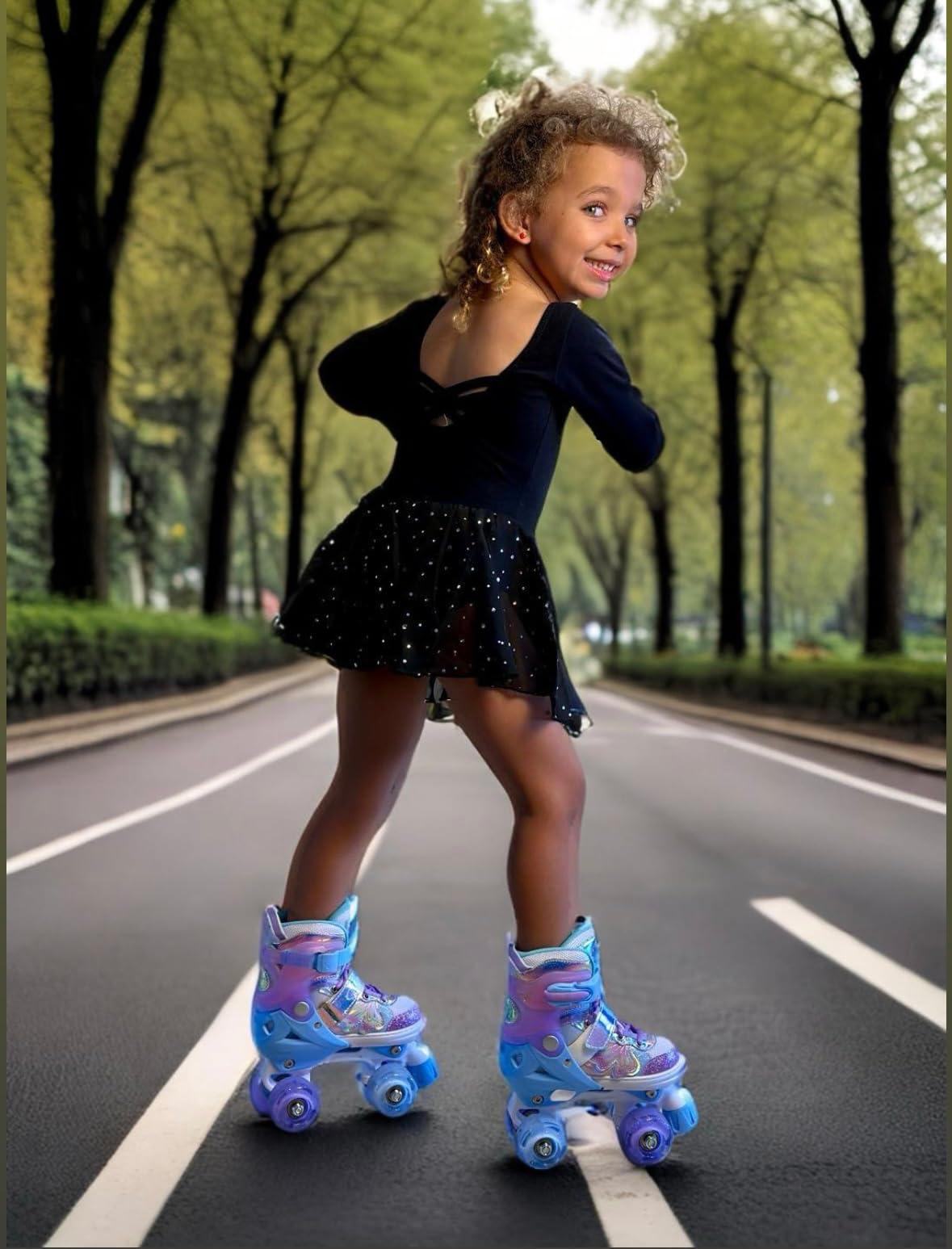 Nattork Kids Roller Skates for Girls Boys - Purple for Toddlers Age 3 4 5 - Adjustable All Light up Wheels Butterfly and Flower Indoor Outdoor Sports Birthday Gift for Son and Grandson