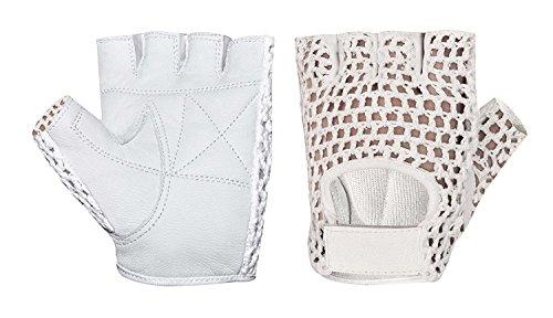 Kango Fitness Kango Fitness MESH Leather Fingerless Weight Lifting Exercise Gym Wheelchair Gloves White W 1061 (S)