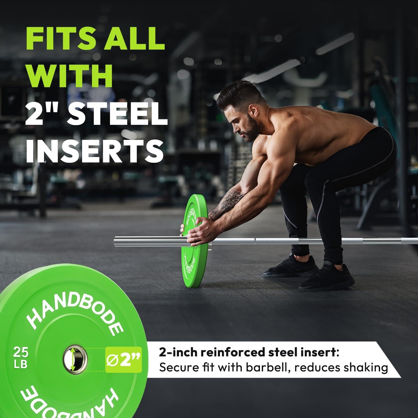 HANDBODE HANDBODE Bumper Plates Olympic Weight Plates, Colored Rubber plate for Weight Lifting and Strength Training 100LB