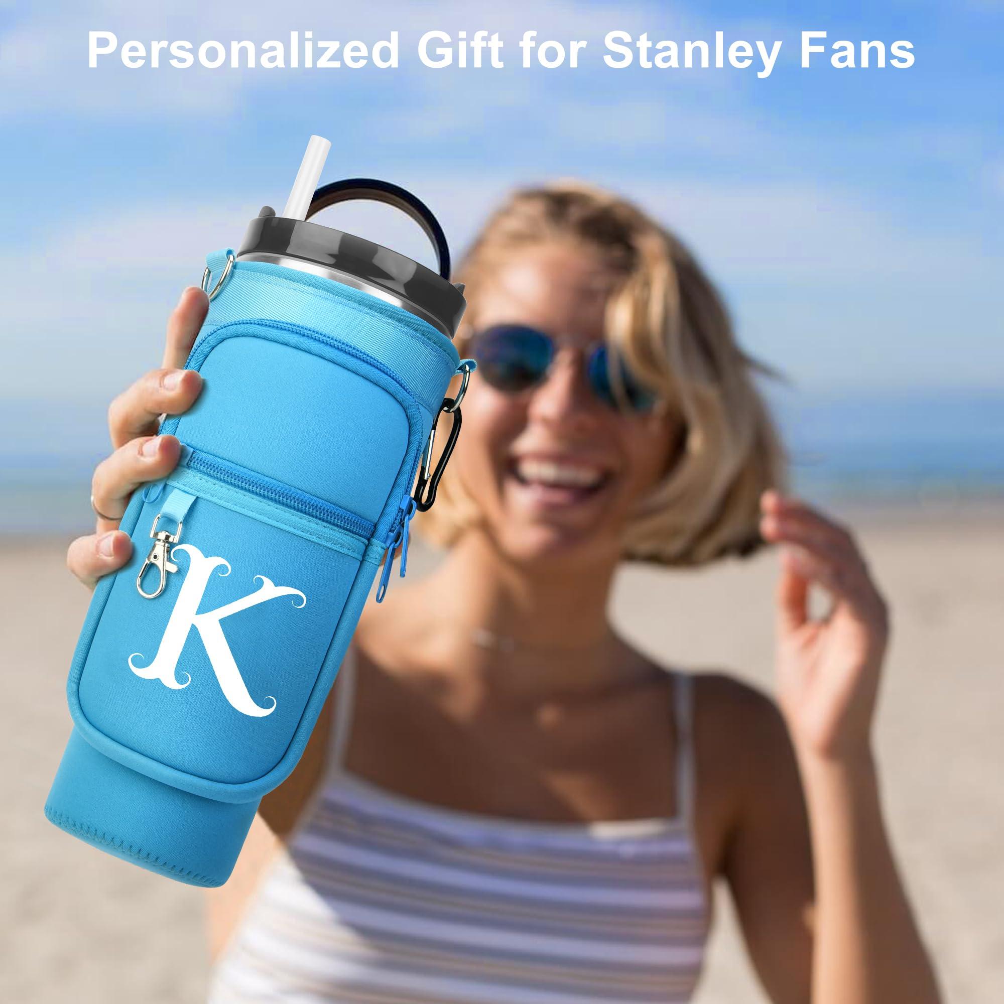LOKASS LOKASS Water Bottle Holder with Strap for Stanley Cup 30 oz Tumbler with Handle, Personalized Initial Gift, Water Bottle Carrier Bag with Phone Pocket & Carabiner for Stanley Cup Accessories