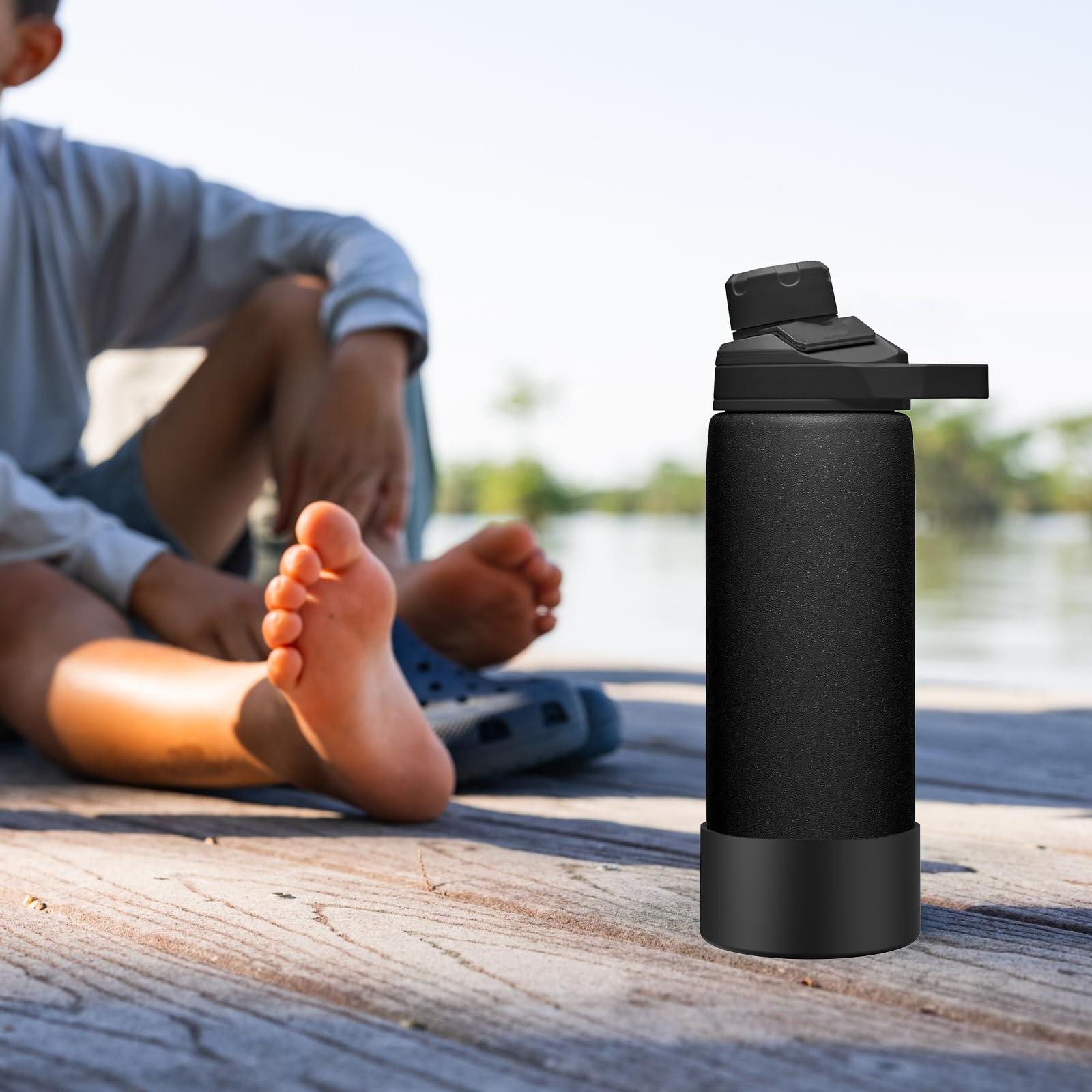 Linkidea Linkidea Water Bottle Boot Compatible with CamelBak Eddy+20oz/25oz, Chute Mag 20oz/25oz, Carry Cap, Silicone Anti-Slip Bottle Bottom Sleeve Cover Protector, Bottle Bumper (Black / 2 Pack)