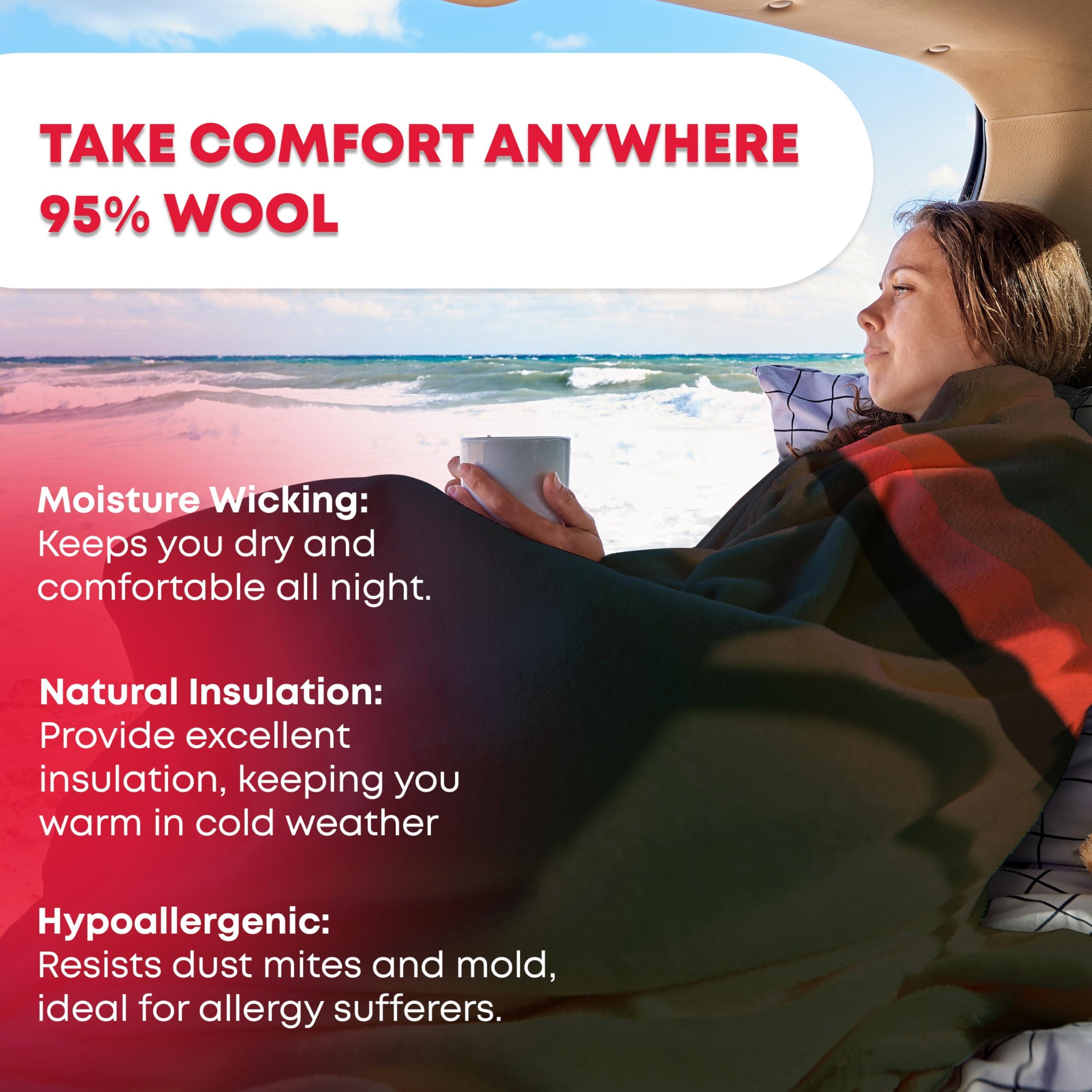 Ever Ready First Aid Military Wool Blanket - 95% Wool, Washable, Perfect for Outdoors, Travel, Car & Bushcraft Emergency Blanket, 96" x 96" 6.65 lbs. - Olive Drab Green with Stripes - Queen Size