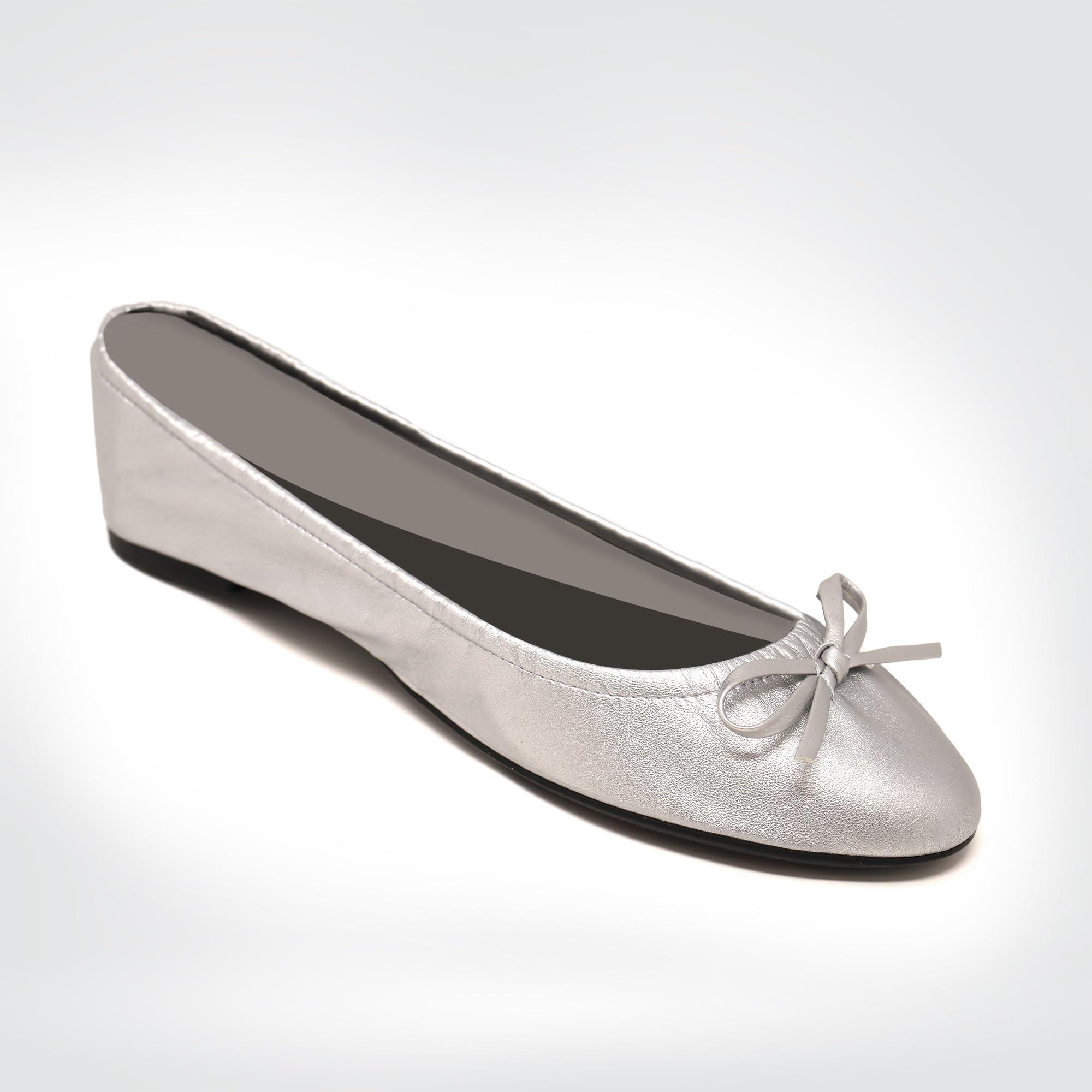 Silky Toes Silky Toes Foldable Travel Portable Flat Comfort Shoes with Pouch (Small 5/6, Silver)