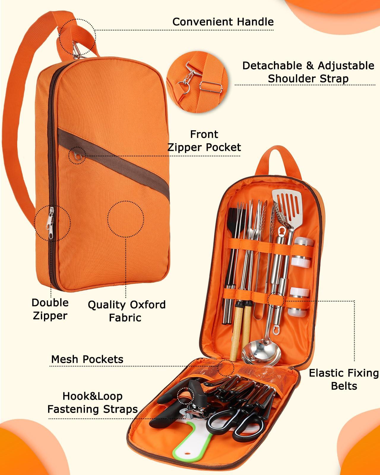 Hozzen Hozzen 45-Pcs Camping Cooking Utensil Set - Car Camping Essentials Gear for Cooking and Grilling, Portable Camp Kitchen Set, Ideal Gift for RV Tent Camper, Picnics, BBQs, Parties