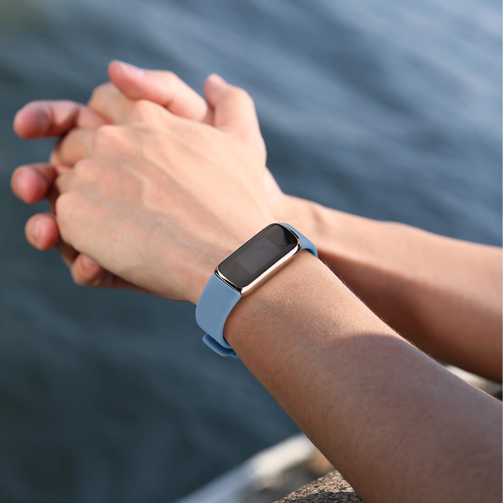 AK 4 PACK Sport Bands Compatible with Fitbit Luxe Bands for Women Men, Soft Silicone Replacement Sport Straps Wristbands for Fitbit Luxe Fitness and Wellness Tracker (Senior Blue/Light Cyan/Light