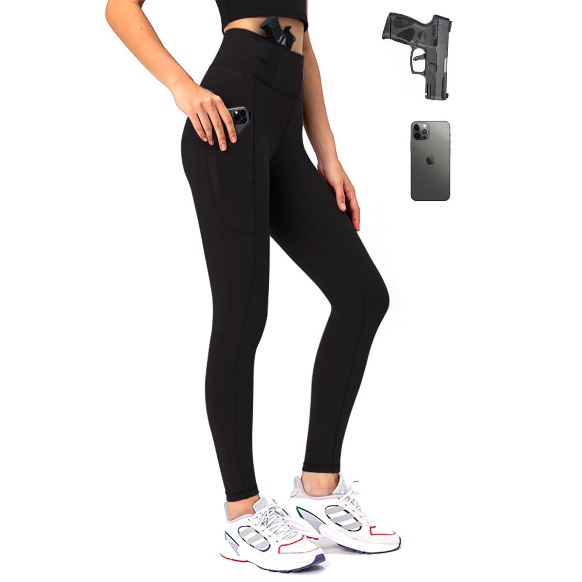 lilcreek Lilcreek Women\'s Concealed Carry Leggings Gun Holster with Side Pockets,Concealment Compression Universal Yoga Pants