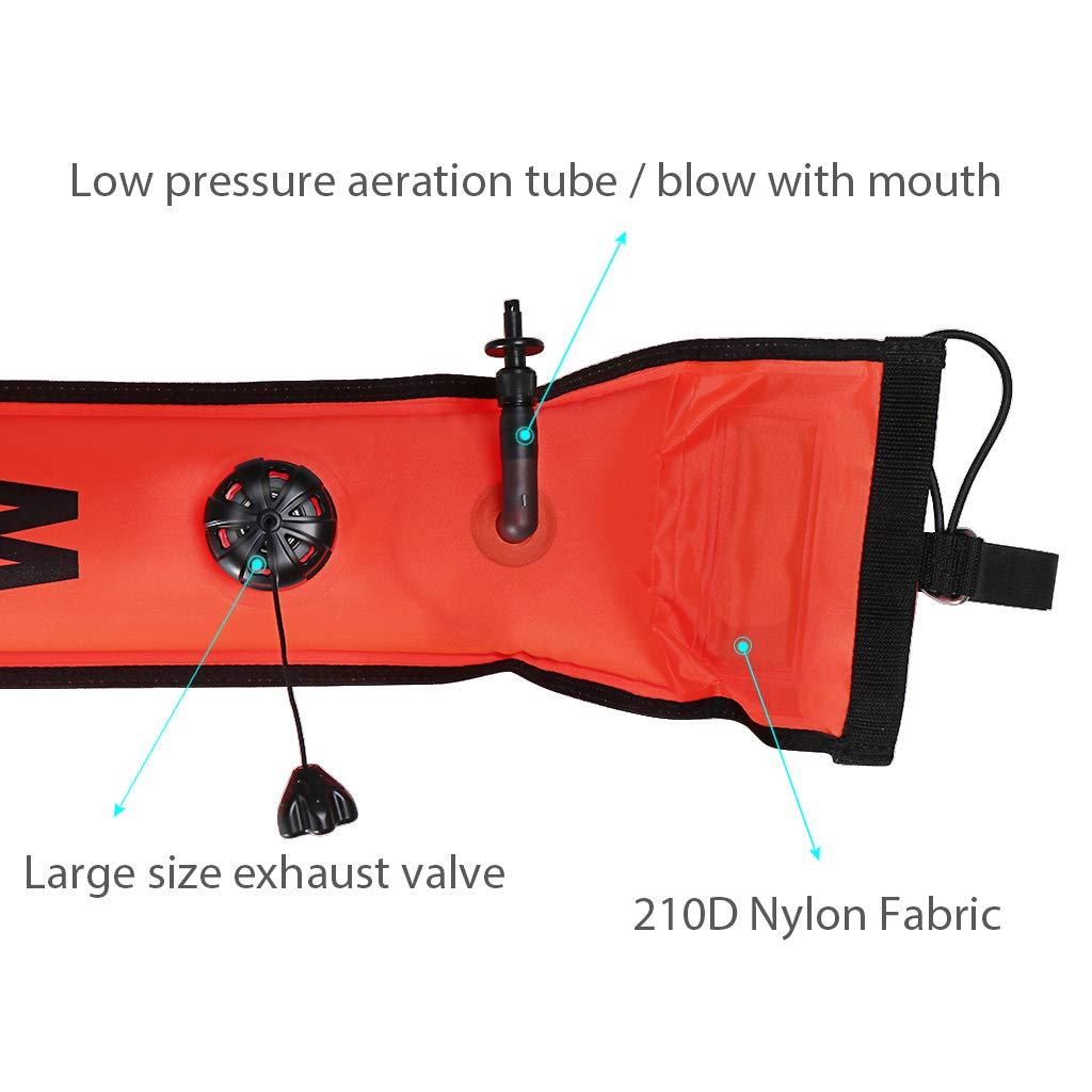 Seafard 4ft Red Scuba Diving SMB, Open Bottom Surface Marker Buoy with Safety Sausage with 49ft Alloy Dive Reel and Double-Ended Bolt Clip for Underwater Sports-Gray