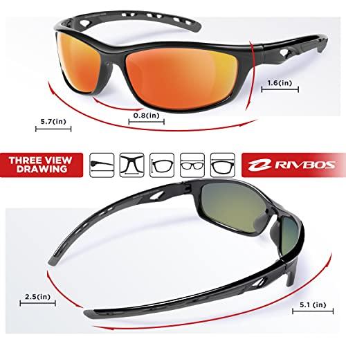 RIVBOS Polarized Sports Sunglasses Driving Sun Glasses Shades for Men Women Cycling Baseball Running RB833 black Rainbow Lens