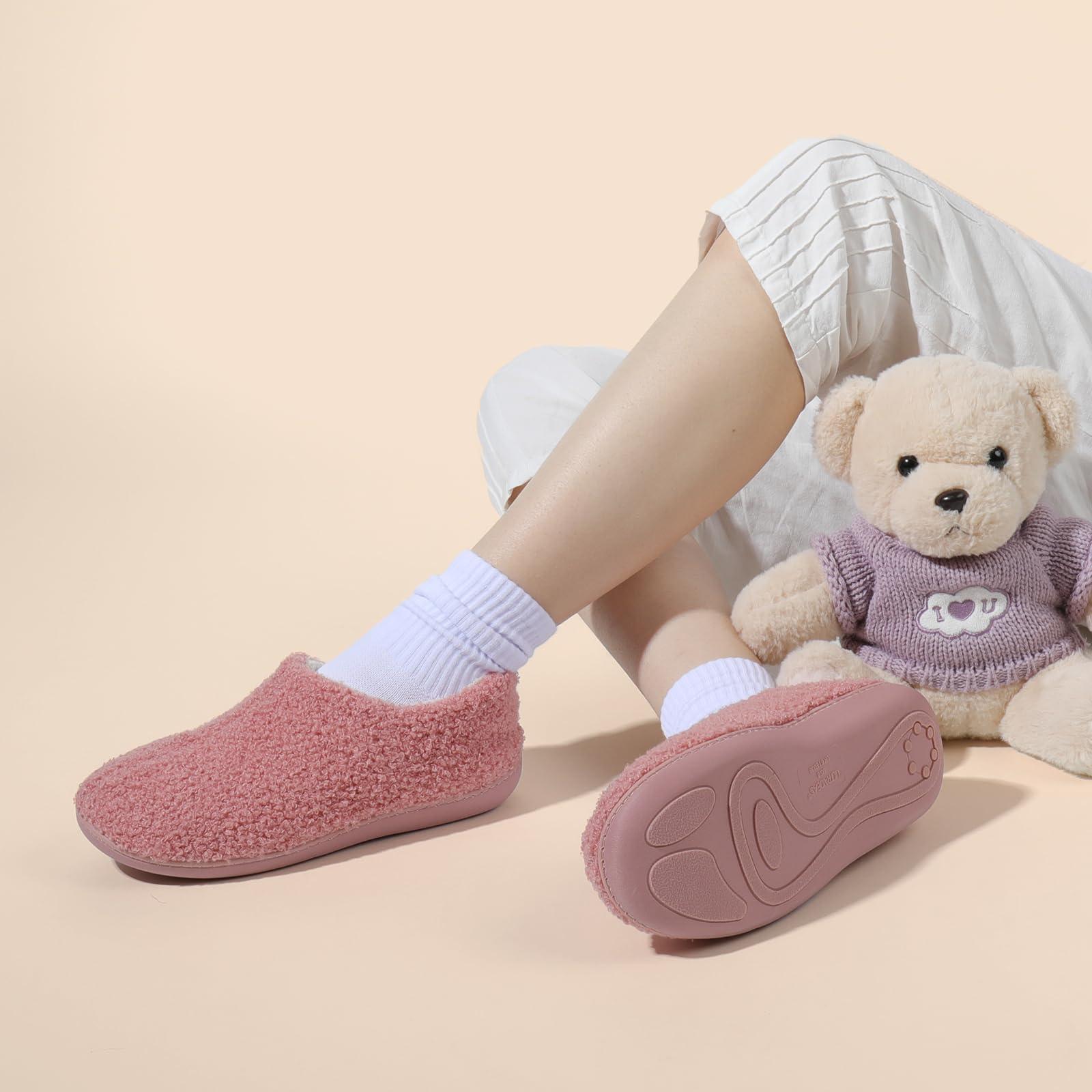 ULTRAIDEAS ULTRAIDEAS Women's Indoor Loafer House Slippers with Memory Foam, Ladies Warm Closed Back House Shoes with Non-Slip Outdoor Rubber SoleTeddy Pinksize 8