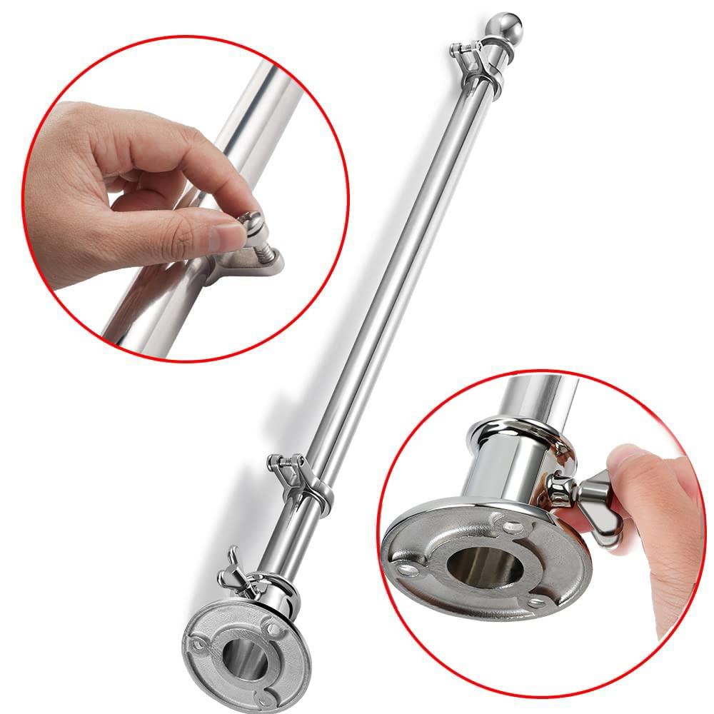 ZOMCHAIN ZOMCHAIN Marine Flag Pole with Base, Flag Pole Holder, 316 Stainless Steel Flag Pole Set for Boat, Yacht, Truck and Yard - Flag Pole 24 inch