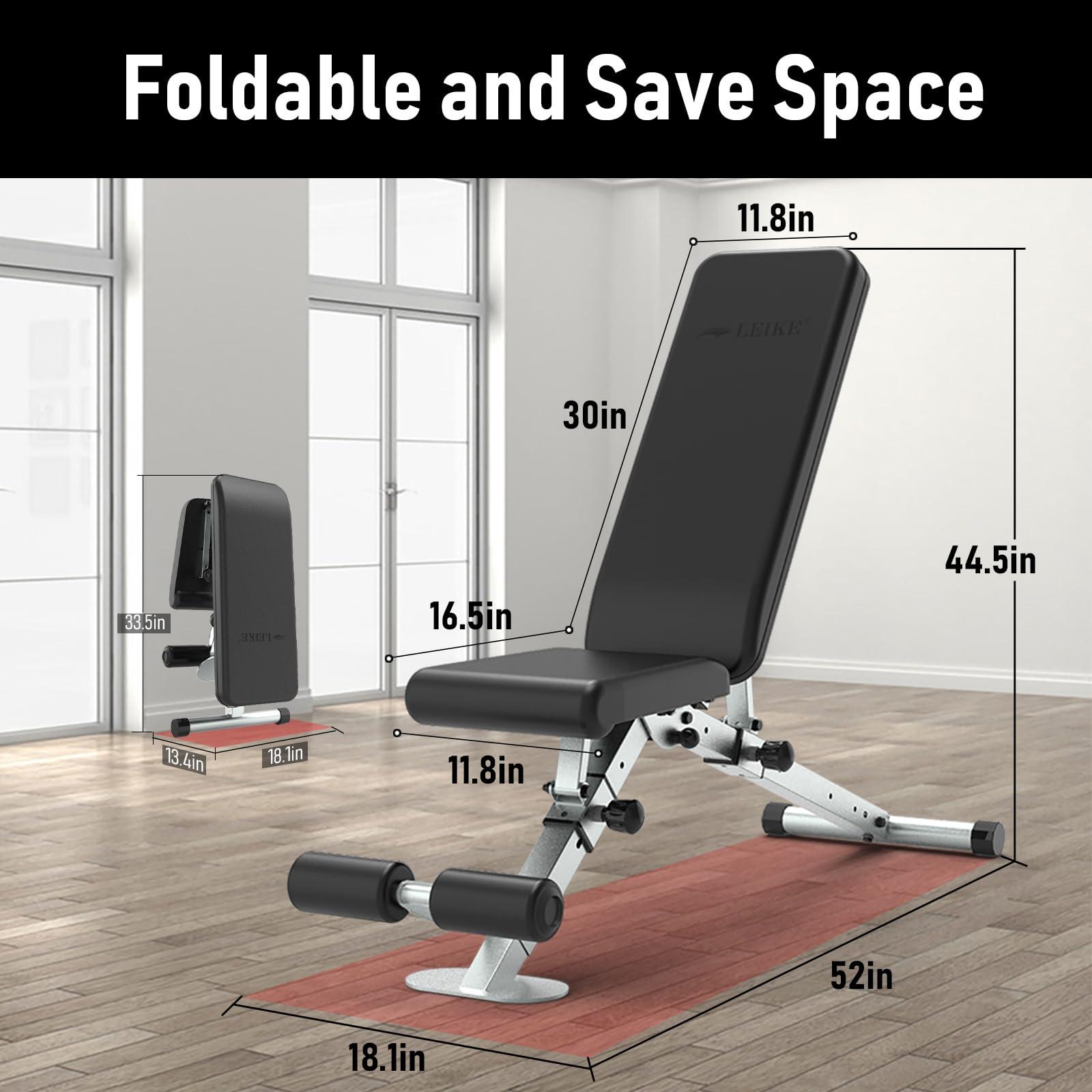 leikefitness leikefitness Adjustable Weight Bench Foldable Workout Exercise Bench with Automatic Lock for Upright Incline Decline and Flat Full Body Exercise (GM5810(BLACK))