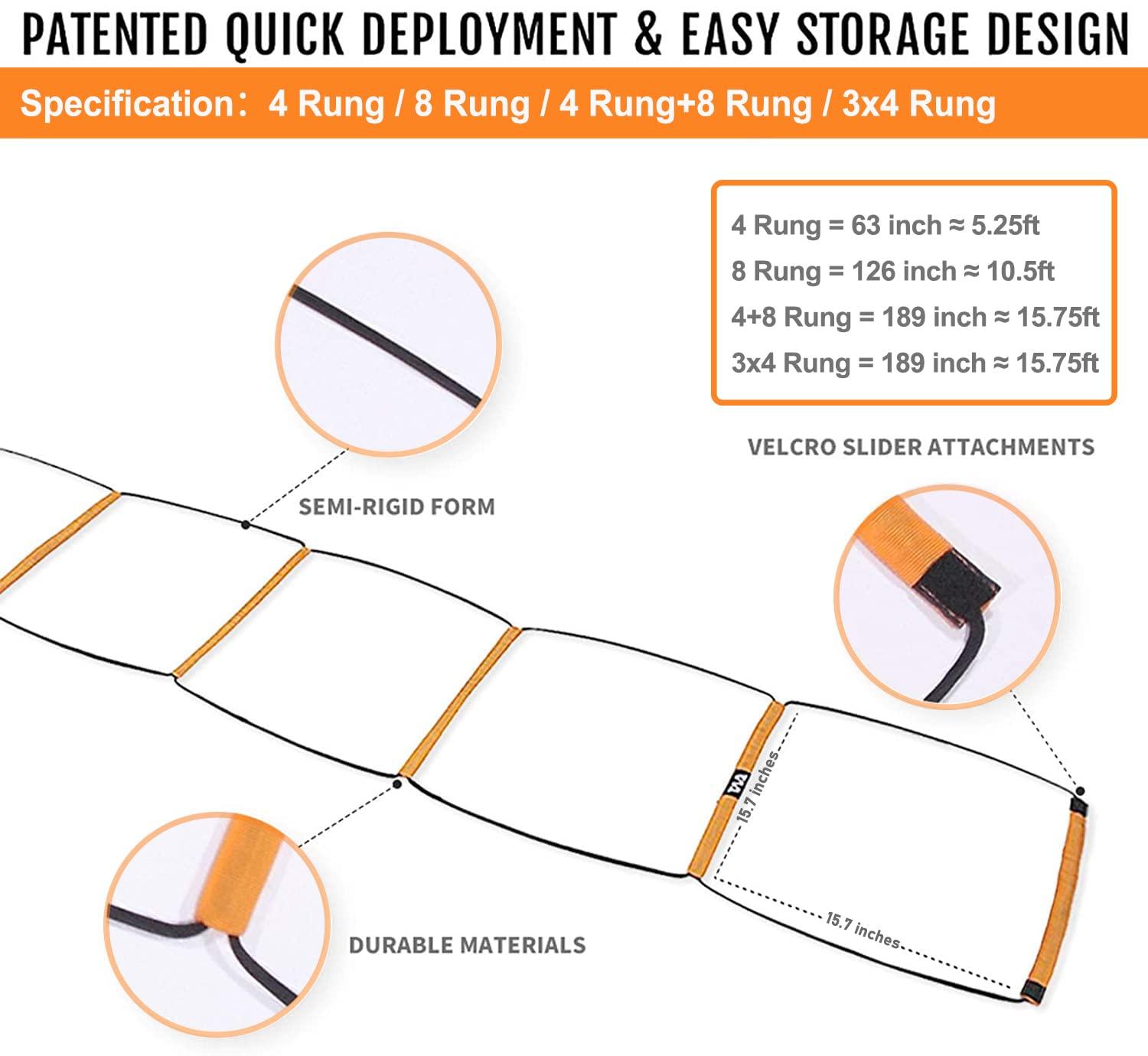 ALPHAWORX ALPHAWORX Agility Ladder, Agility Training Equipment, Soccer Speed Ladder, Football Footwork Ladder, Workout Ladder for Kid Adult, Foldable Instant Set-up & Tangle-Free & Carry Bag (8+4 Rung)