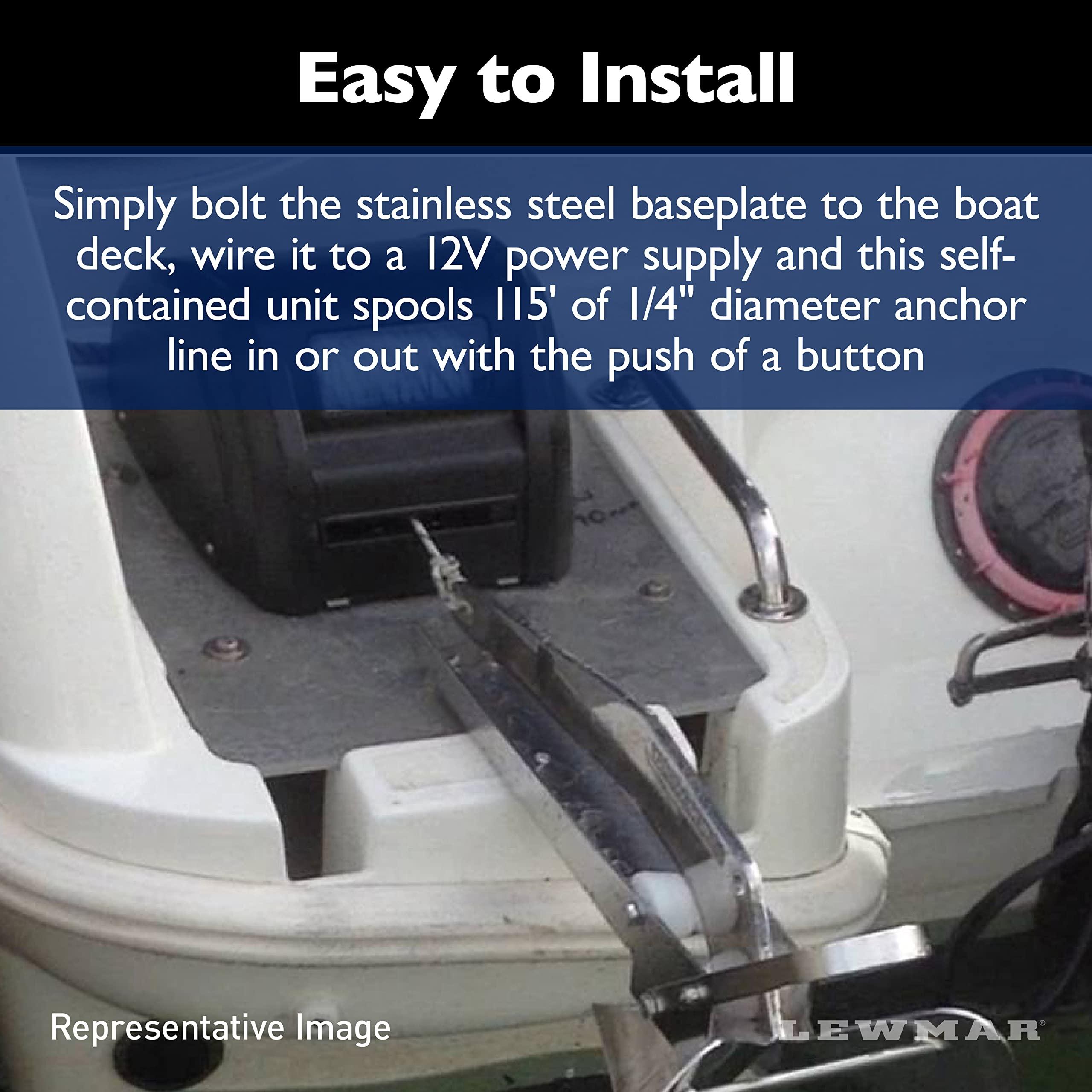 Lewmar Lewmar Captive Reel 12V/400-Watt Windlass for Boats 18\'-24\' Without Chain Lockers, 7\" H x 12\" W x 14-15/16\"L, Max Pull 40 lbs. - 2020201384