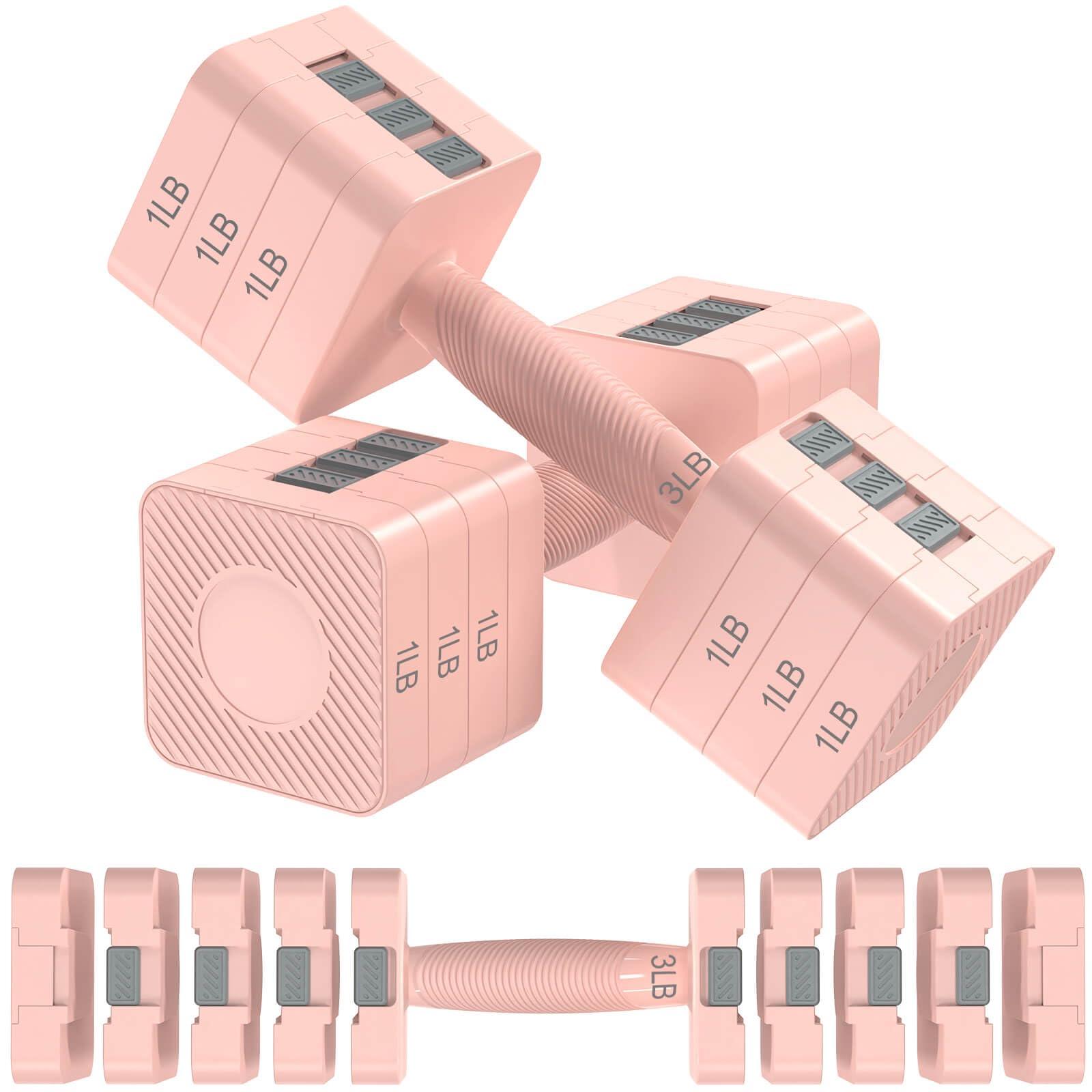 Hezeyferg Hezeyferg Adjustable Dumbbells Set of 2, Hand Weights Sets with 5 Levels 3lb, 5lb, 7lb, 9lb, 11lb, Adjustable Weight Dumbbells for Women/Men Home Gym Full Body Workout (Pink)