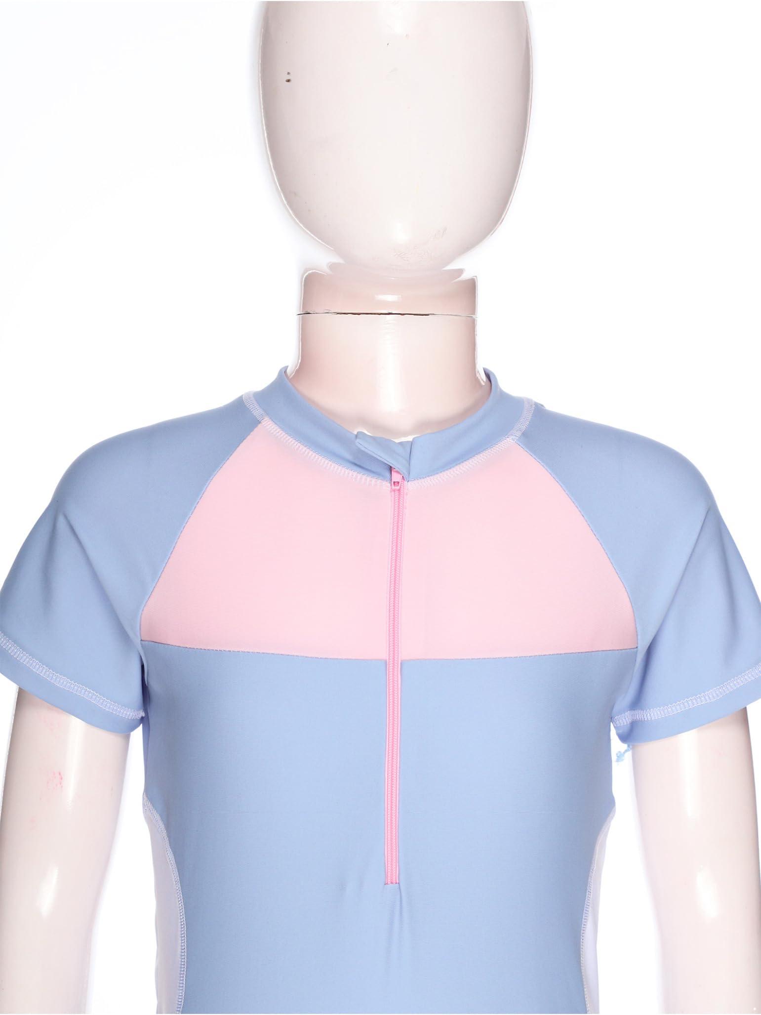 Moggemol Moggemol Kids Girls Short Sleeve Swimming Dress One Piece Swimsuit Boyshort Bottoms Bathing Suit Beachwear Blue 7-8 Years