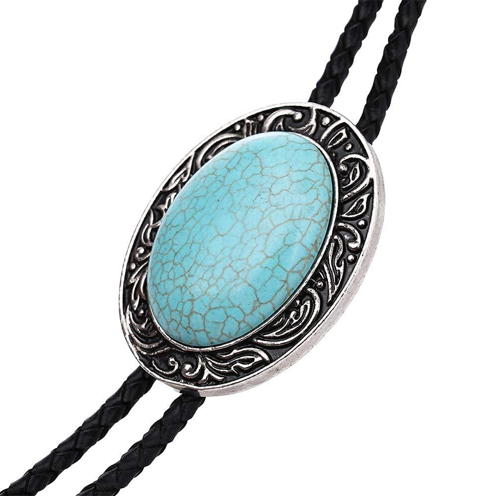Himongoo Himongoo Bola Bolo Tie for Men Women Leather Rope Wedding Necklace Western Cowboy, Coral Opal Turquoise Opal (Turquoise)