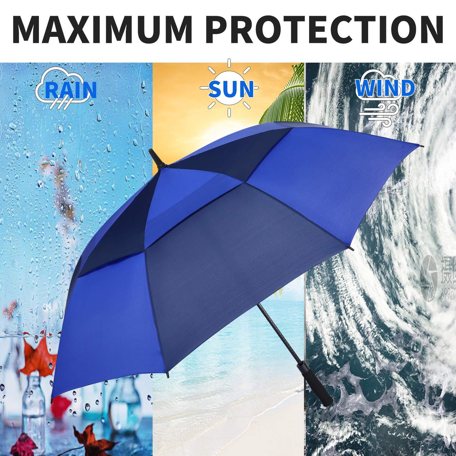 MRTLLOA MRTLLOA Automatic Open Golf Umbrella, Extra-Large Oversized Double Canopy Vented Windproof Waterproof Stick Rain Golf Umbrellas for Men and Women(Royal Navy Blue/68 in)