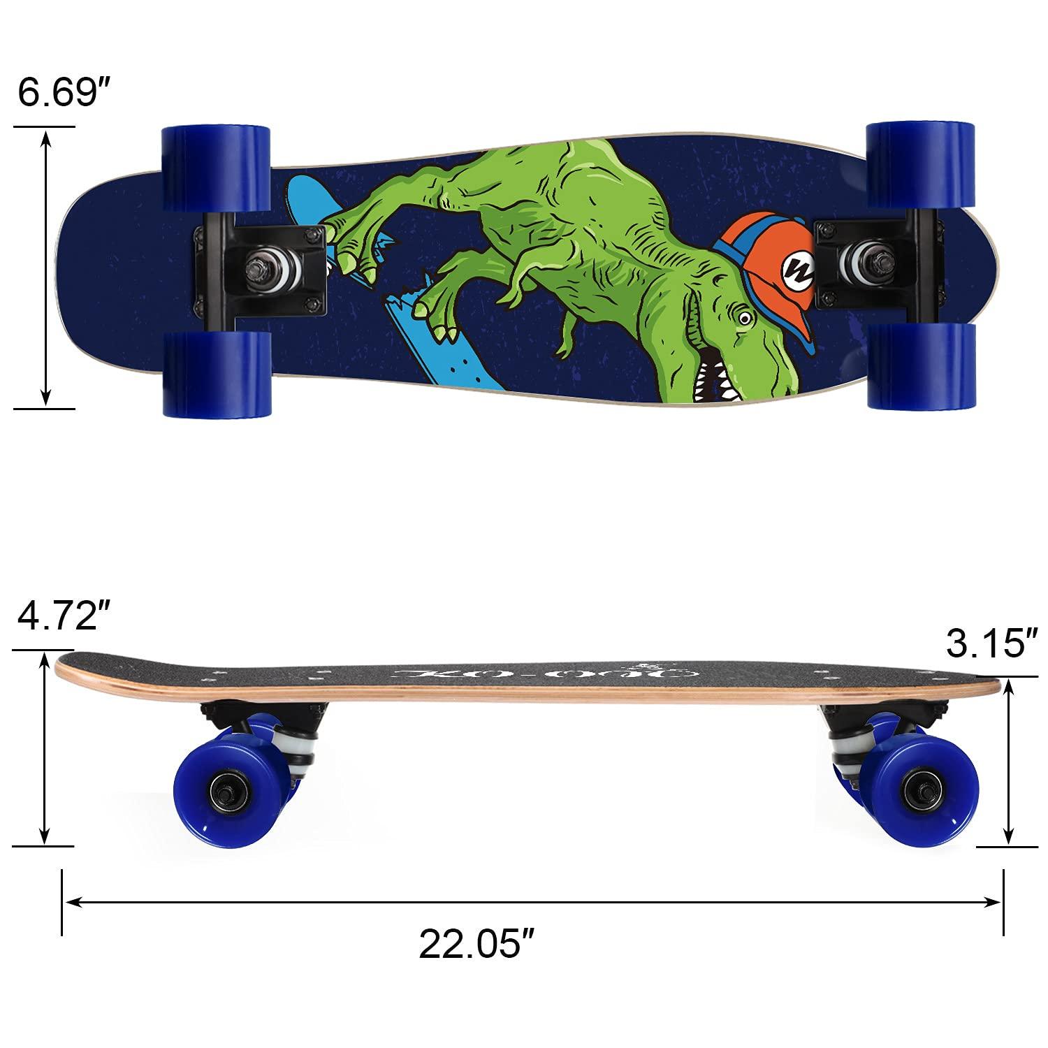 KO-ON KO-ON Skateboard Complete Skateboards 22 Inch Mini Cruiser Skateboards for Beginners Kids Boys and Girls (Castor T-Rex)