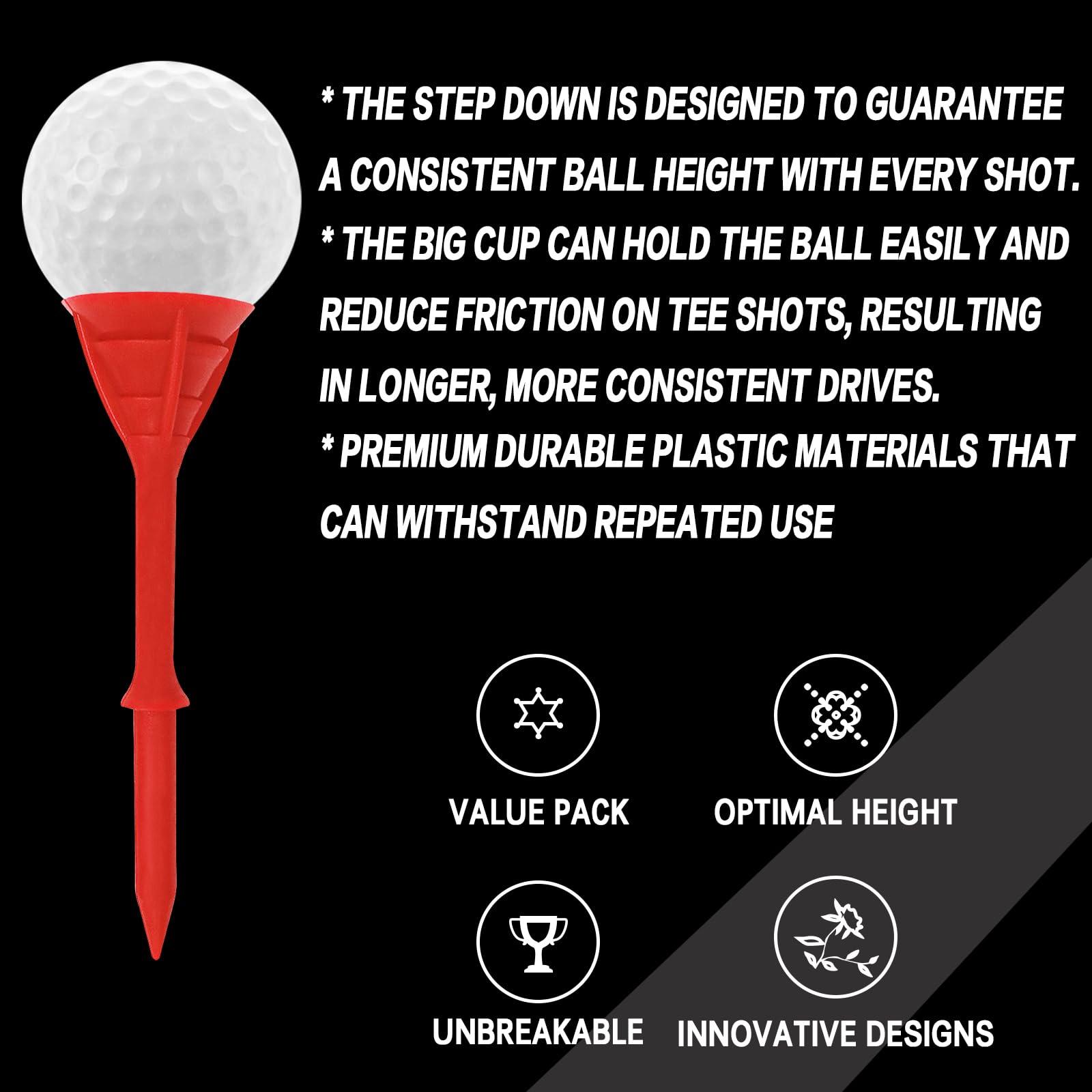 FINGER TEN FINGER TEN Golf Tees Plastic Unbreakable Tee 3 1/4 Inch 12/24/60 Pack, Durable Stable Golf Tee 4 Colors Available for Practice (Red, 3 1/4 Inch(12 Pack))