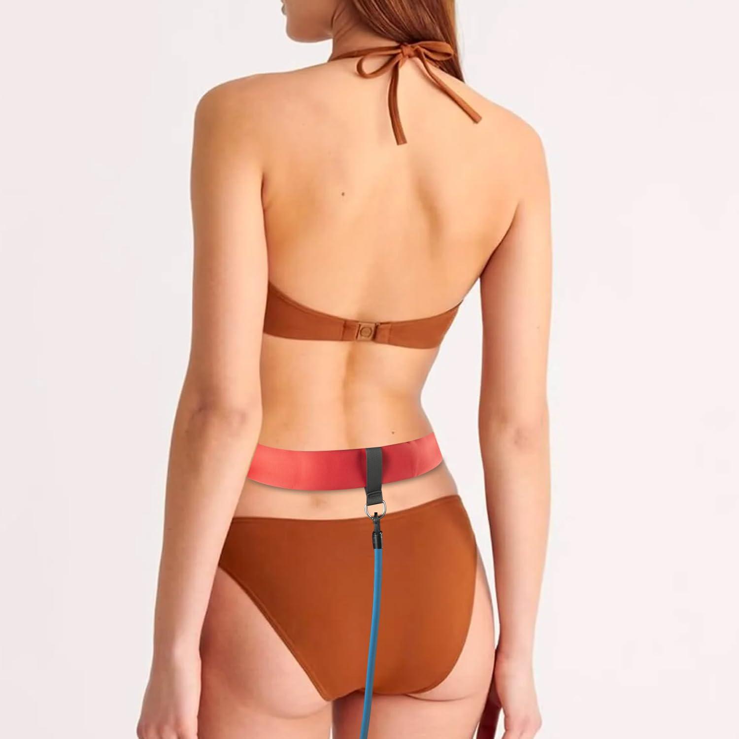 WONEWTH WONEWTH Swim Tether Resistance Belt Stationary Swimming, Pool Swim Bungee Training Belt, Swim Trainer Harness Belts for Adults Exercise (Red)