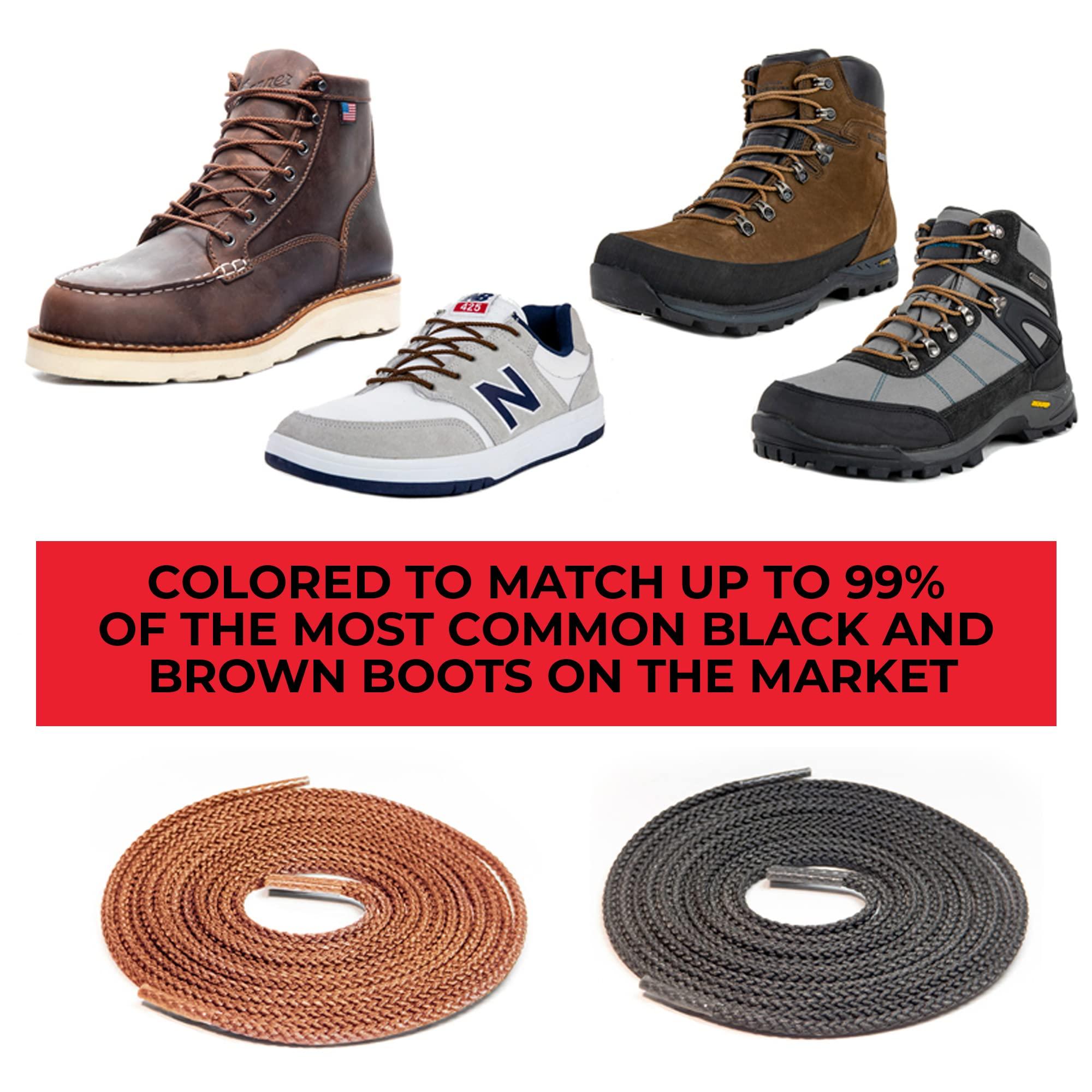 IRONLACE IRONLACE Unbreakable Round Bootlaces - Indestructible, Waterproof & Fire Resistant Boot & Shoe Laces, 1500-Pound Breaking Strength/Pair, Brown, 54-Inch, 3.2mm Diameter, 1-Pair