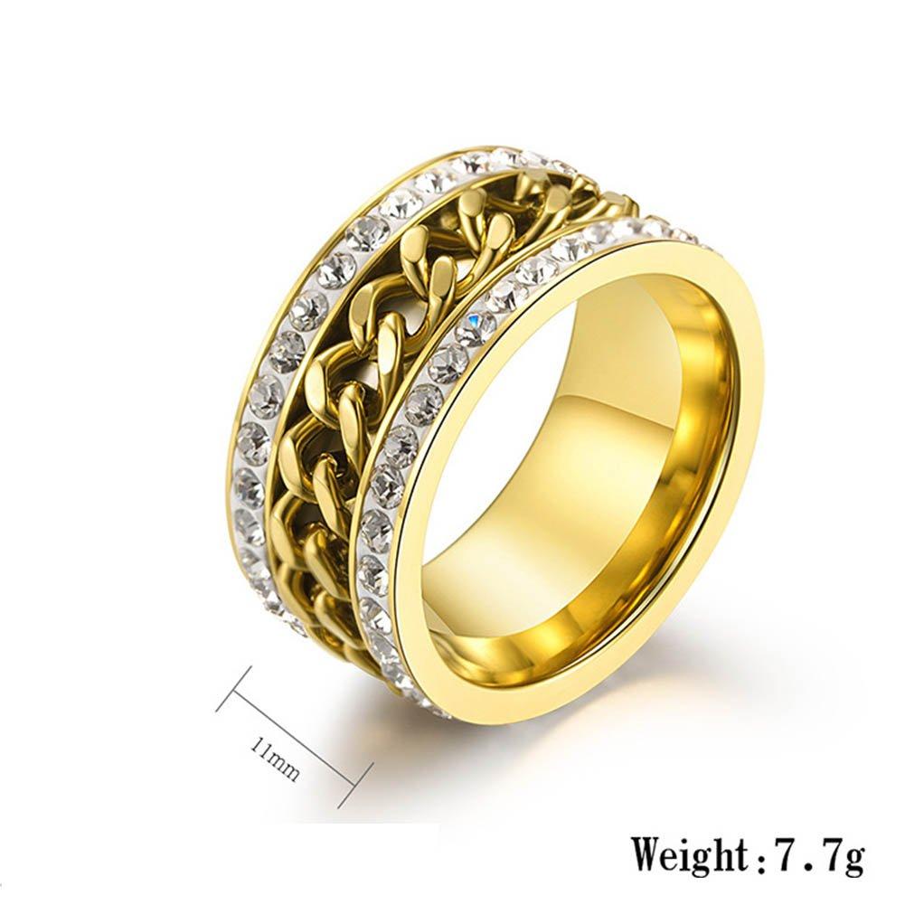 JAJAFOOK JAJAFOOK 11mm Stainless Steel CZ Setting Spinner Chain Wedding Engagement Rings Bands for Women Men