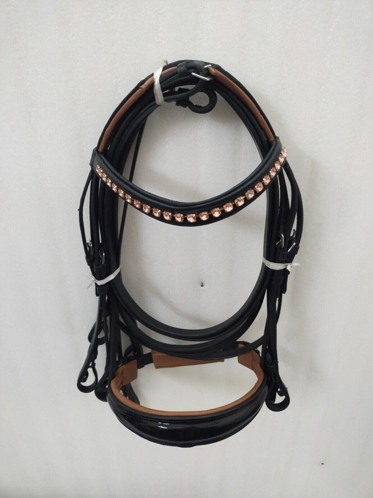NineFit Basics SABA International Weymouth Leather Double Reins Bridle Brown Padding (Small)