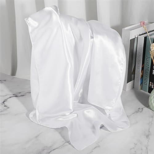 Andibro Andibro 35" Large Square Satin Head Scarf, Silk Shiny Solid Color Head Scarves Sleeping Head Wraps for Women Hair Bandana (White)